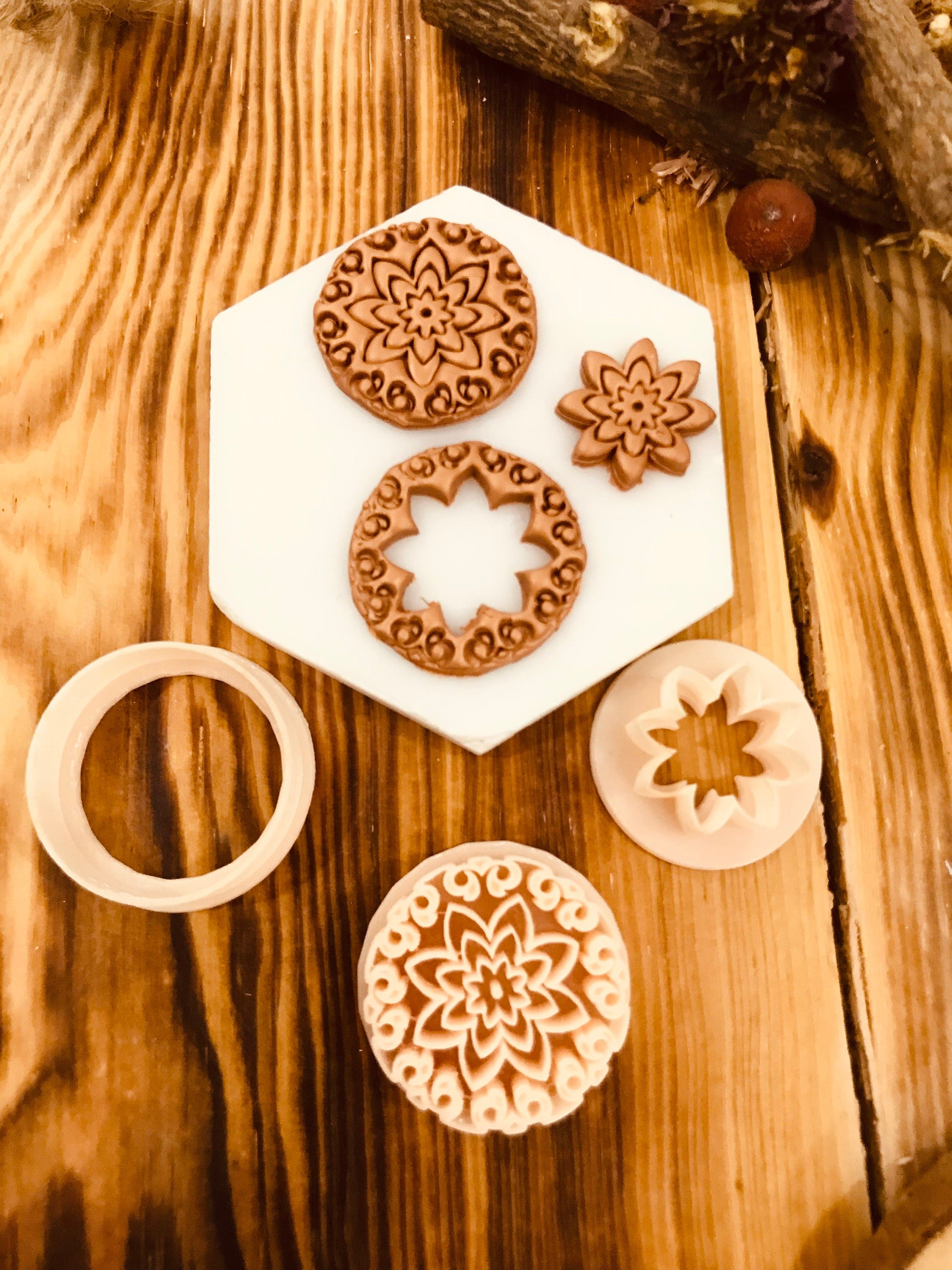 SET OF THREE Mandala Pattern Polymer Clay Cutter, Unique Model, Special Design, Spring Clay Cutters, Unique Clay Cutter For Jewelry Making