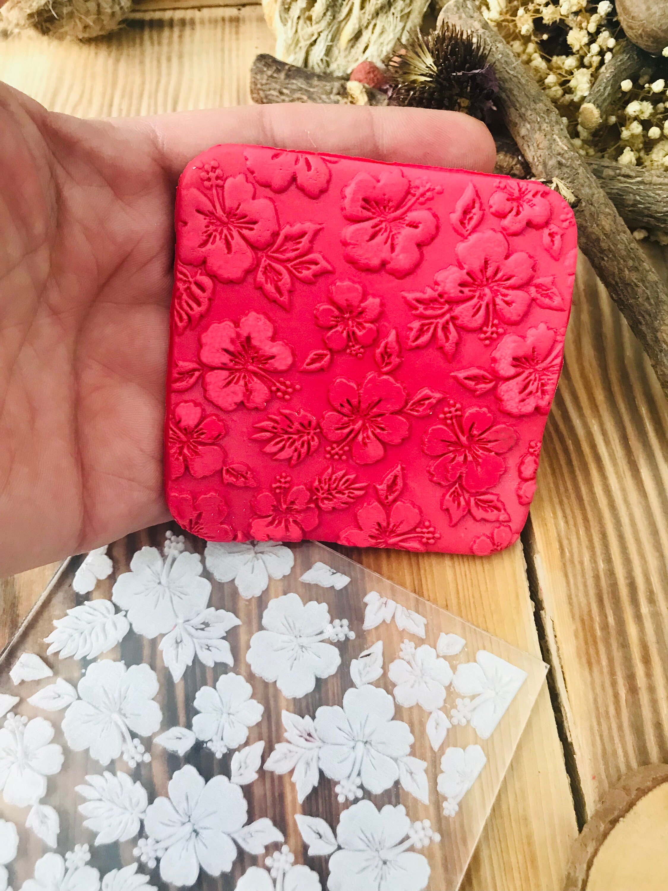 Hibiscus Texture Mat, Polymer Clay Debossing Stamp, Acrylic Impression Mat, Texture Sheet, Pottery Tool, Ceramic Supplies, Texture Tile