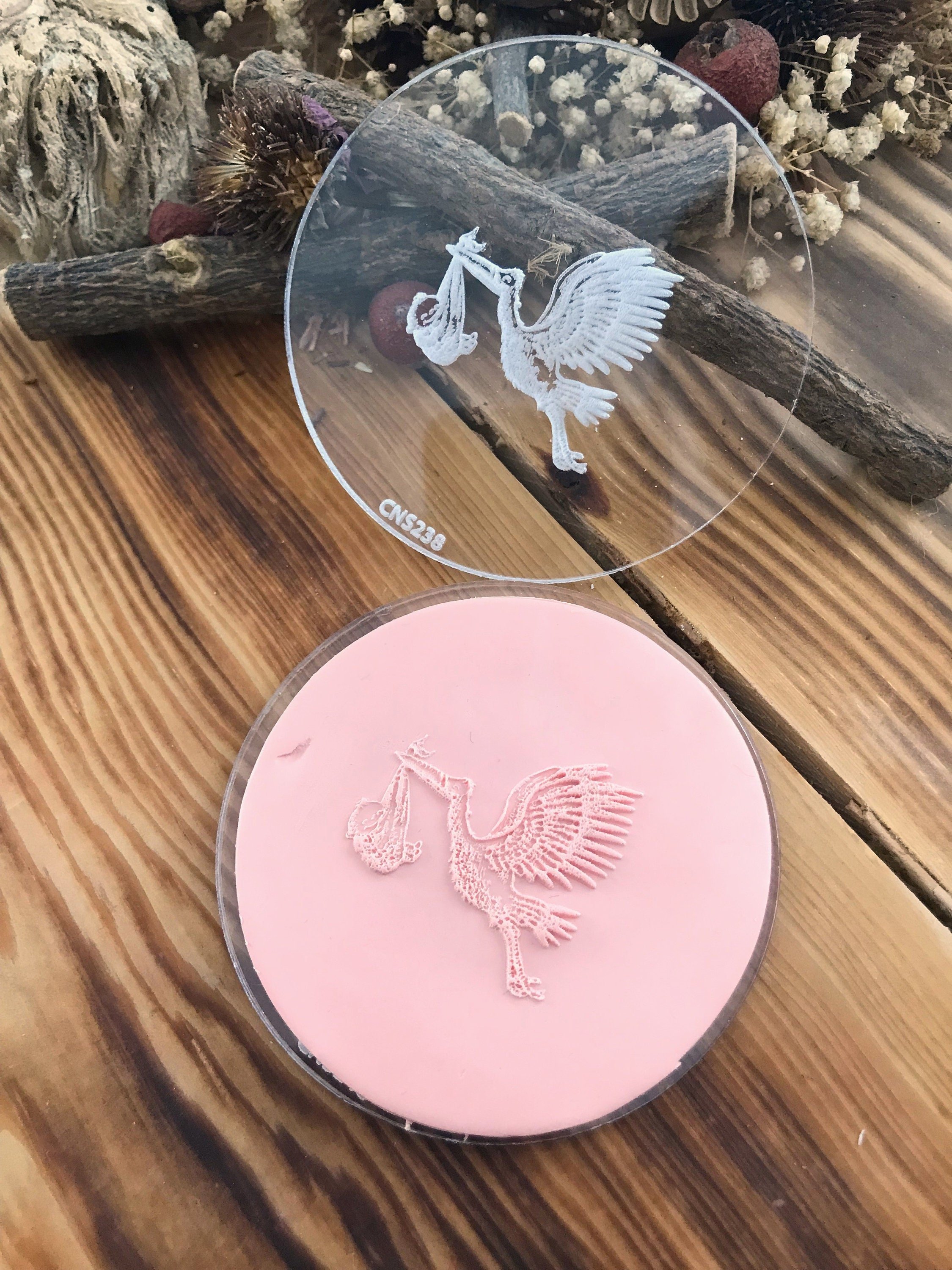Stork carrying a baby Acrylic Texture Stamp for Polymer Clay, Embossing Stamp For Polymer Clay, Texture Sheet, Clay Stamp, Pottery Tools