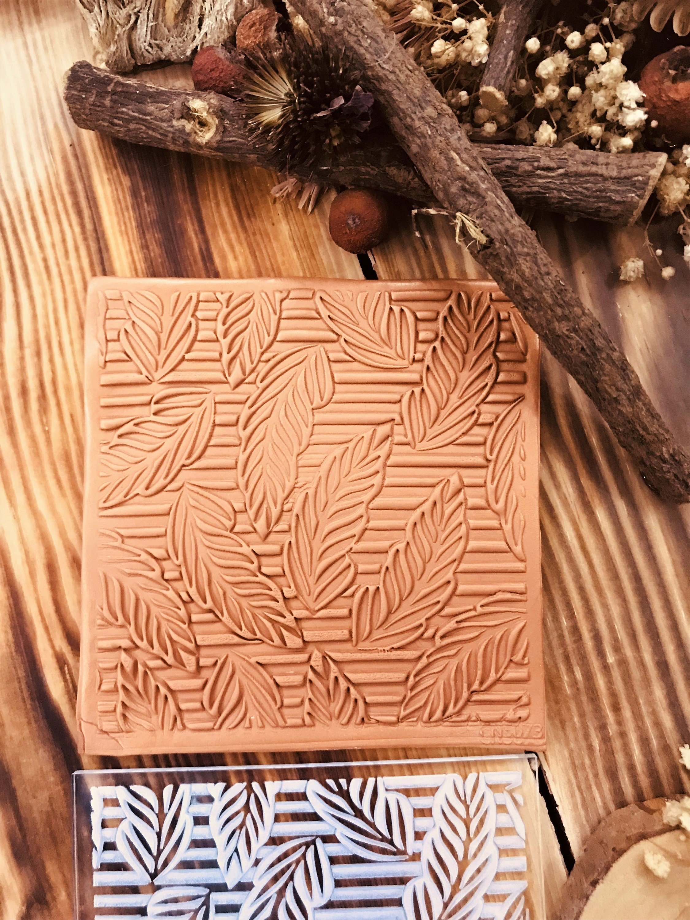 Lines And Levaes Pattern Texture Mat, Polymer Clay Impression Mat, Acrylic Clay texture tool, Polymer Clay Earring Tool