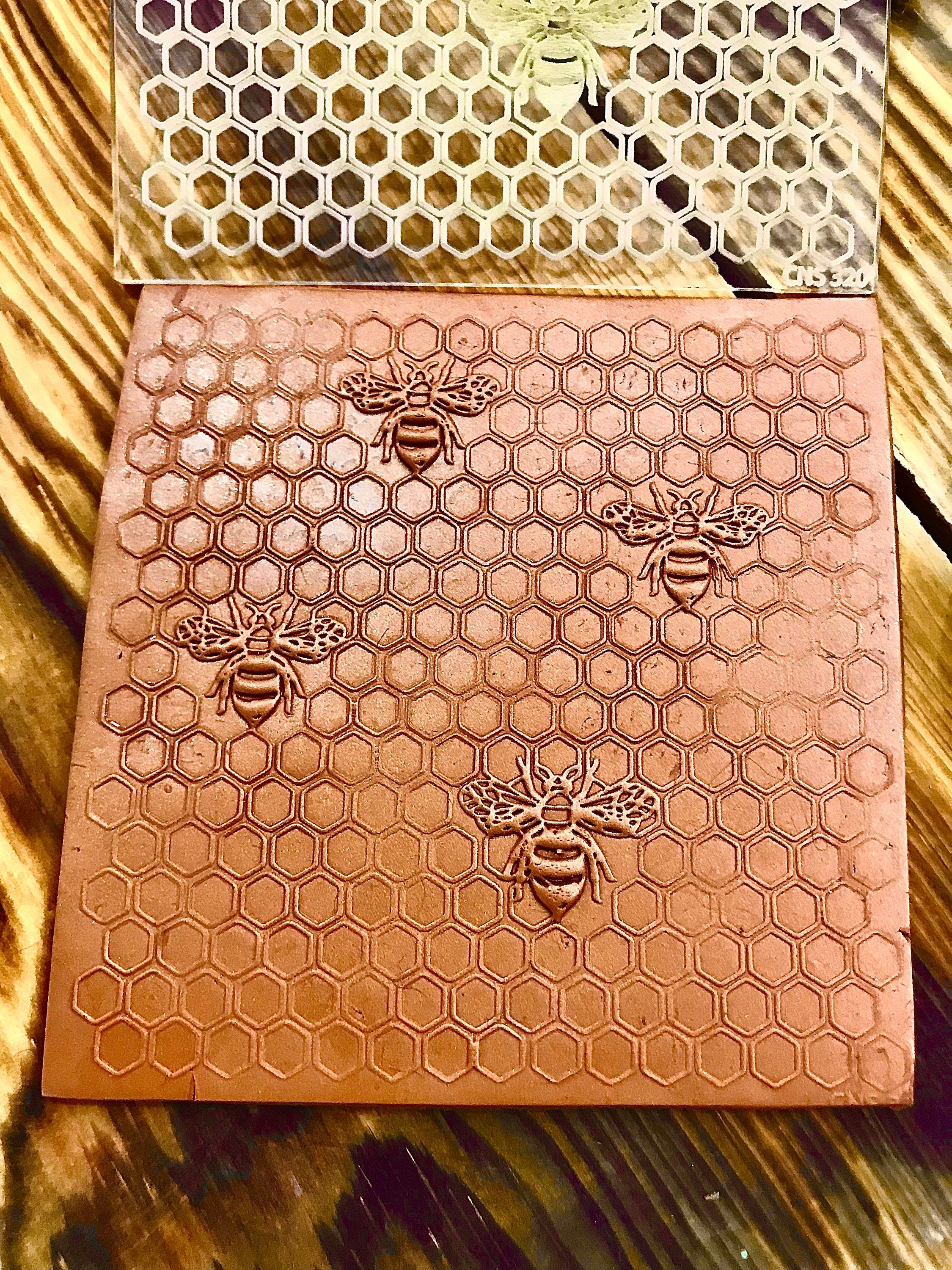 Honey Comb And Bee Polymer Clay Stamp,Embossing Stamp For Polymer Clay, Ceramic ,Fondant Stamp, Cookie Embosser Stamp, Acrylic texture tool