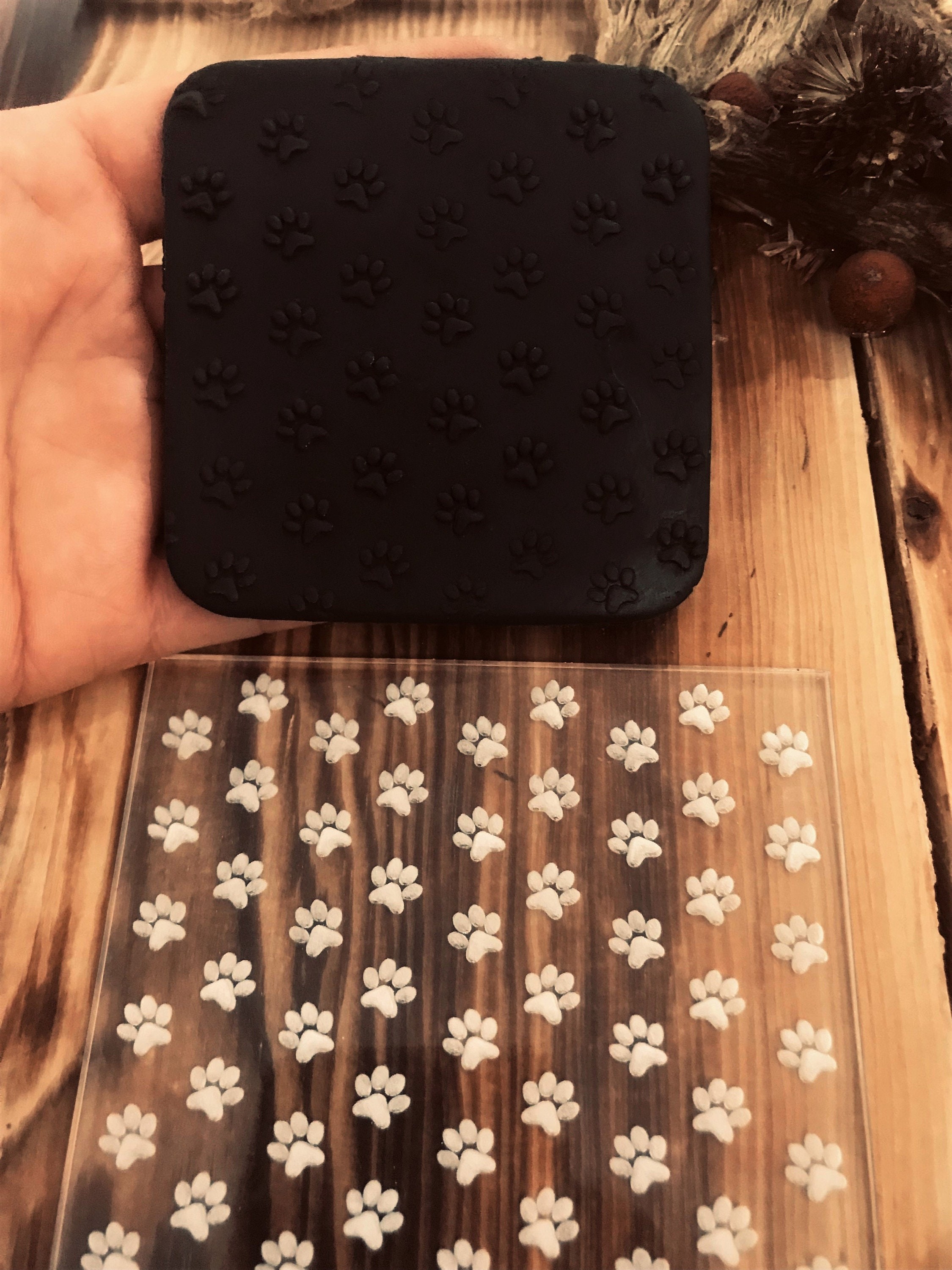 Paw pattern embosser fondant stamp, acrylic embosser for cookies, cupcakes, and cake decorating debosser, Polymer Clay Debossing Stamp