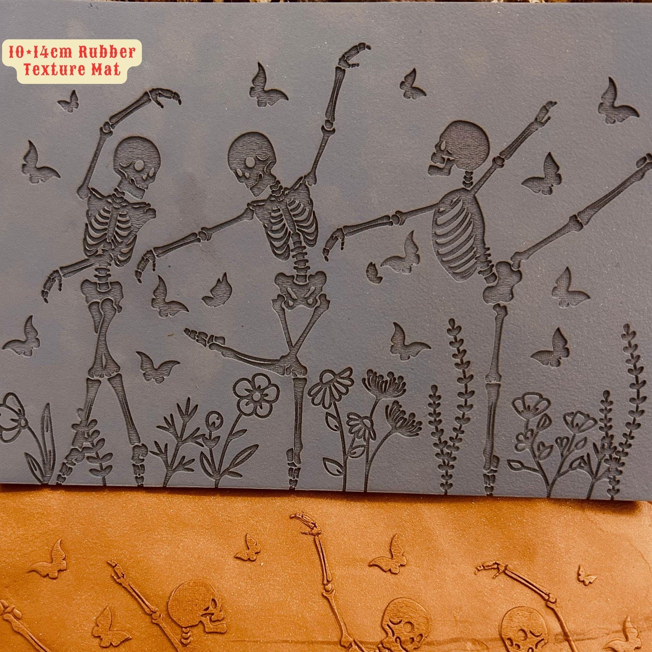 Halloween Dancing Skeleton and Butterfly Pattern Rubber Texture Mat | 10x14 cm | For Polymer Clay, Air Dry Clay, Silver Clay