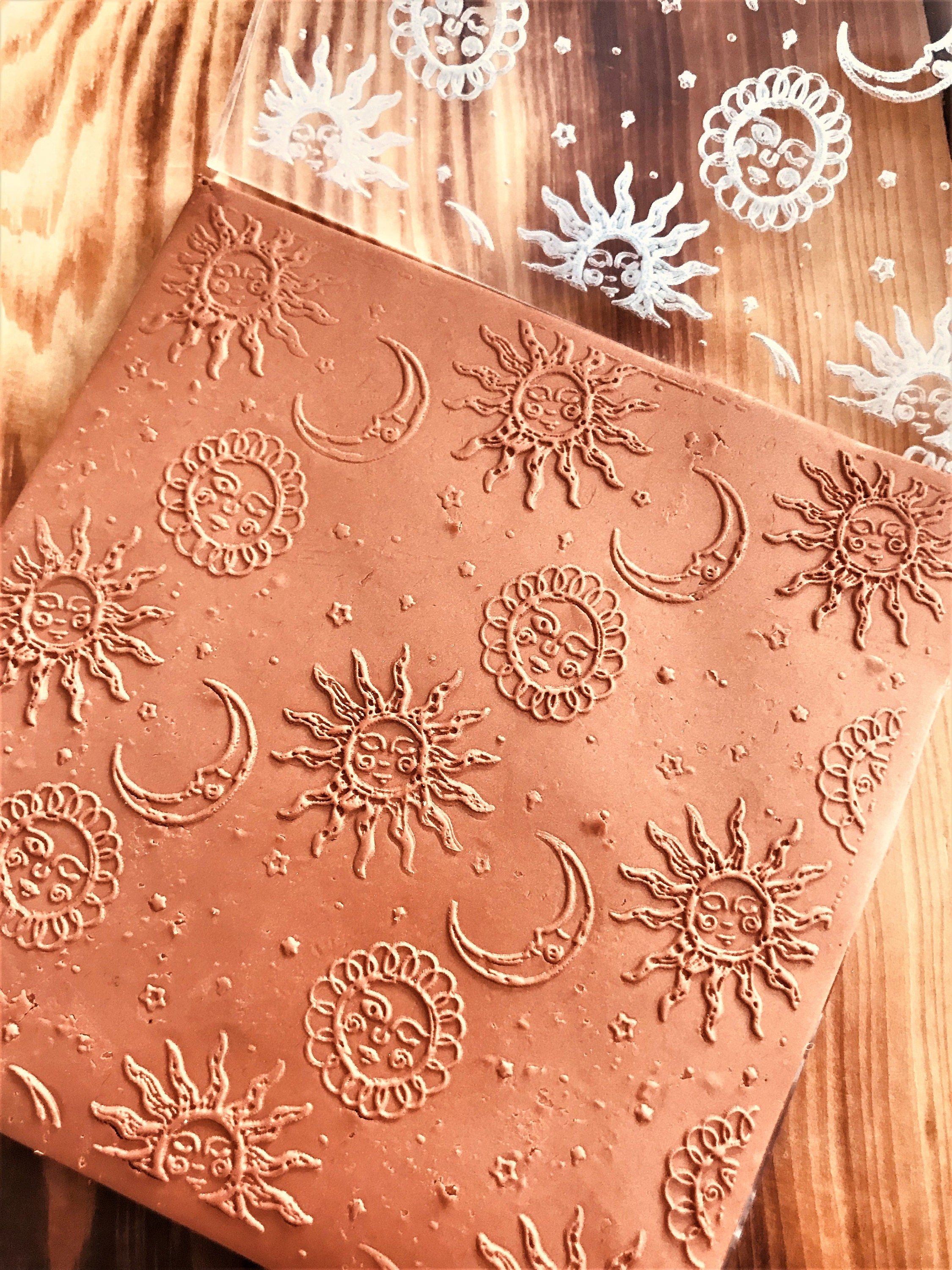 Moon, Sun and Star Pattern2 Acrylic Embossing Stamp For Polymer Clay, Fondant Stamp, Cookie Embosser, Cookie Stamp, Acrylic texture tool