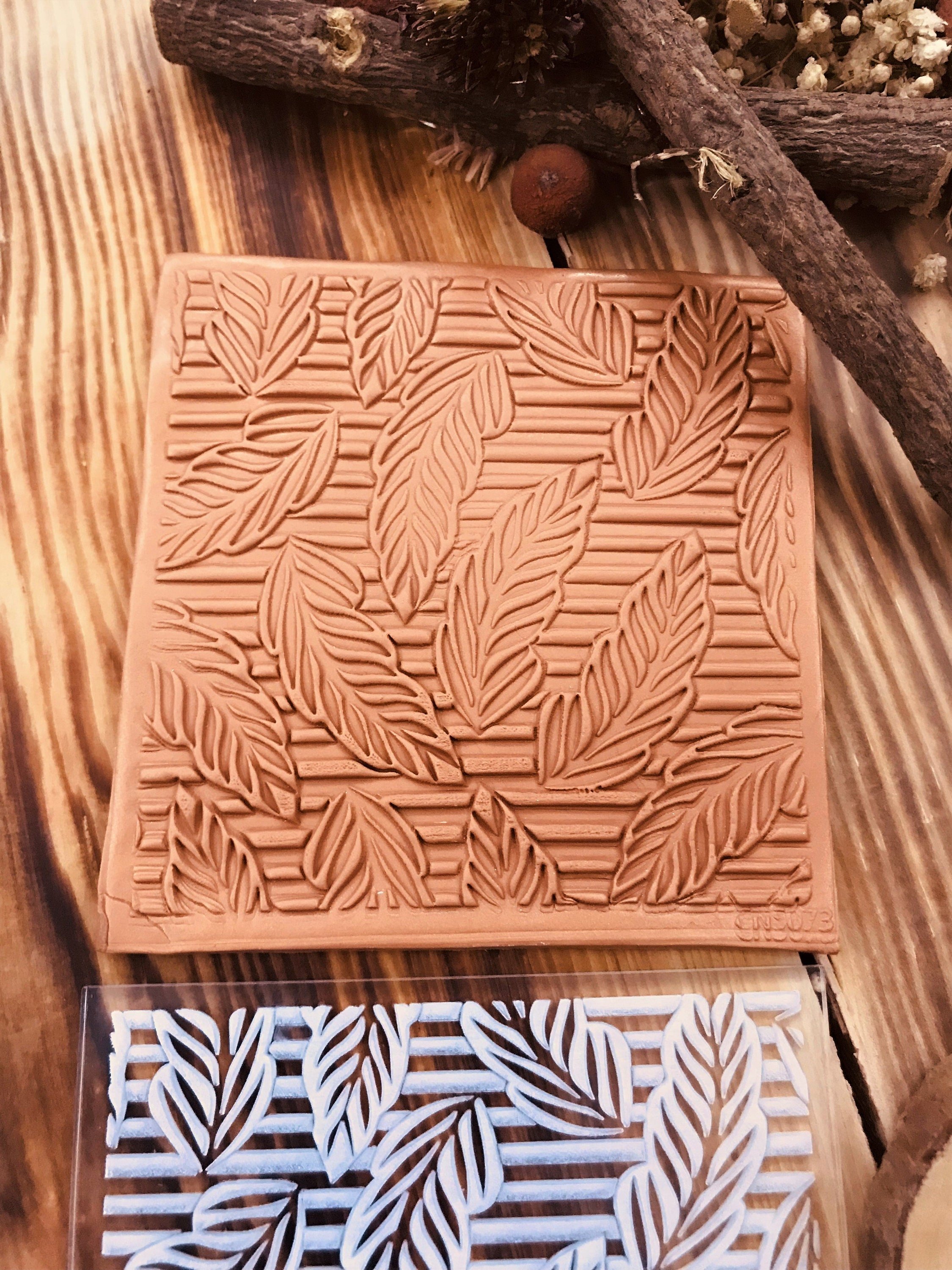 Lines And Levaes Pattern Texture Mat, Polymer Clay Impression Mat, Acrylic Clay texture tool, Polymer Clay Earring Tool