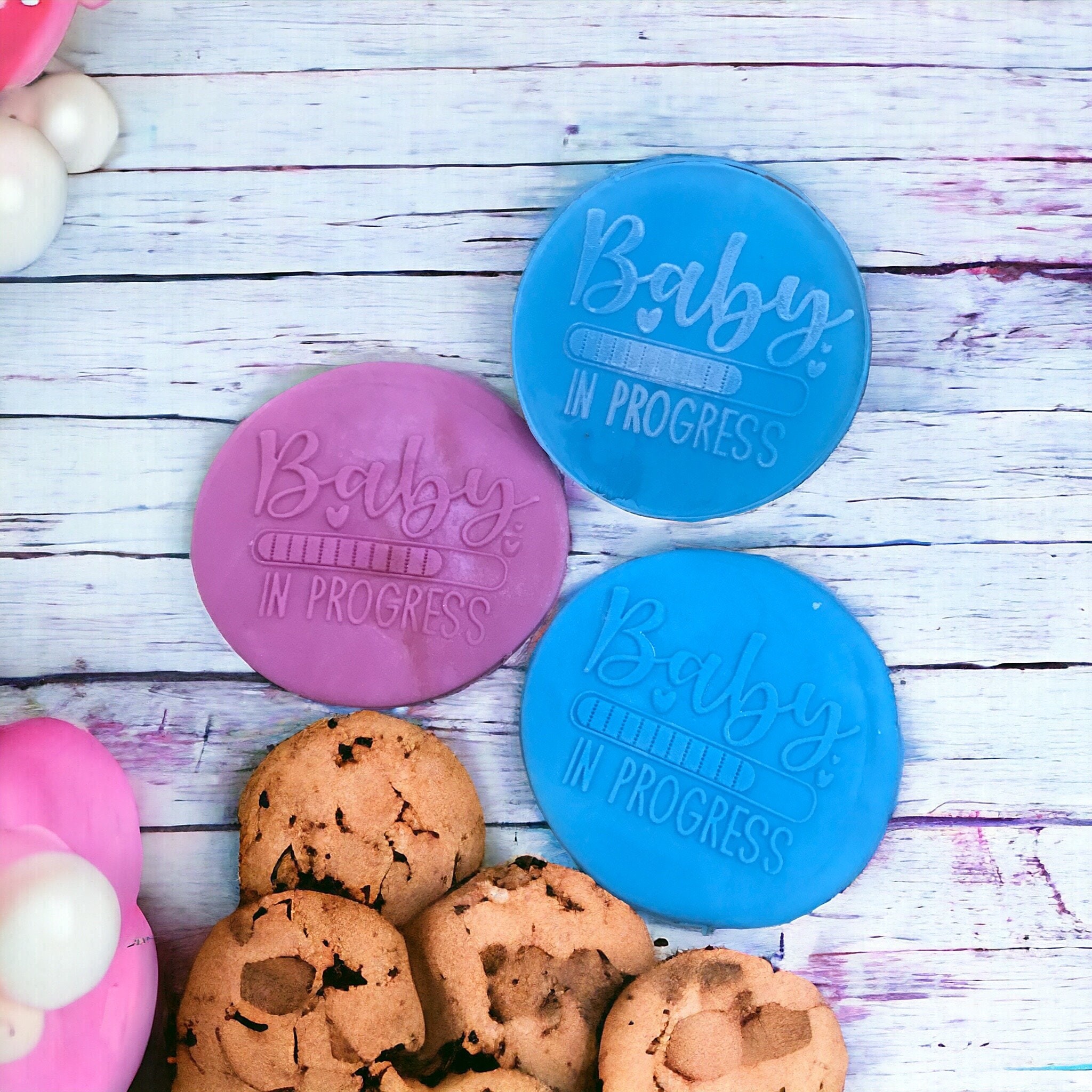 Baby In Progress Embosser – Rubber or Acrylic Fondant Stamp for Cookies, Cupcakes, Cake Decorating, Polymer Clay & Soap