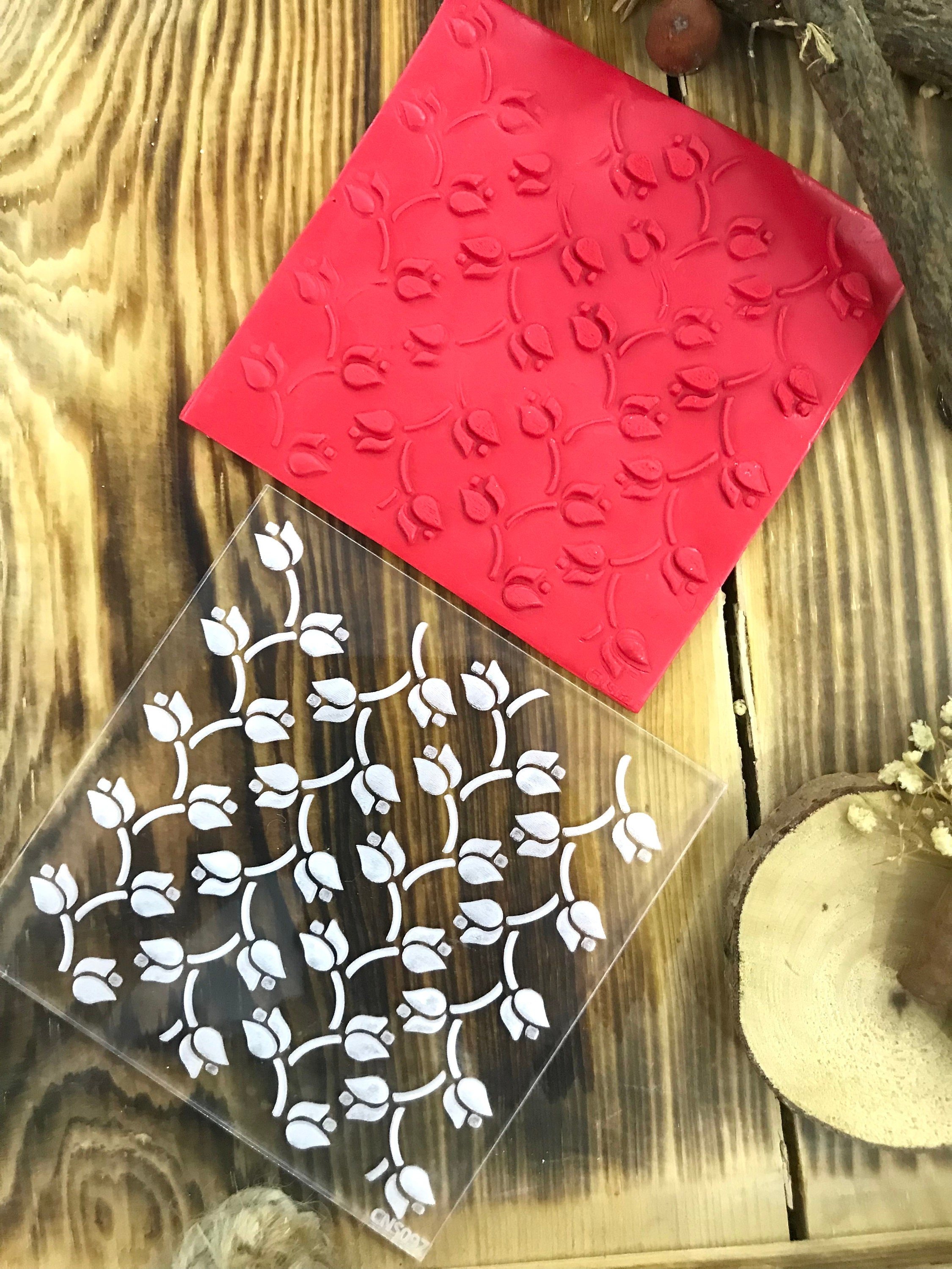 Tulip Pattern Texture Mat, Floral Polymer Clay  Stamp, Debossing Acrylic tool, Texture Sheet, Star pattern, Ceramic Supplies, Texture Plate