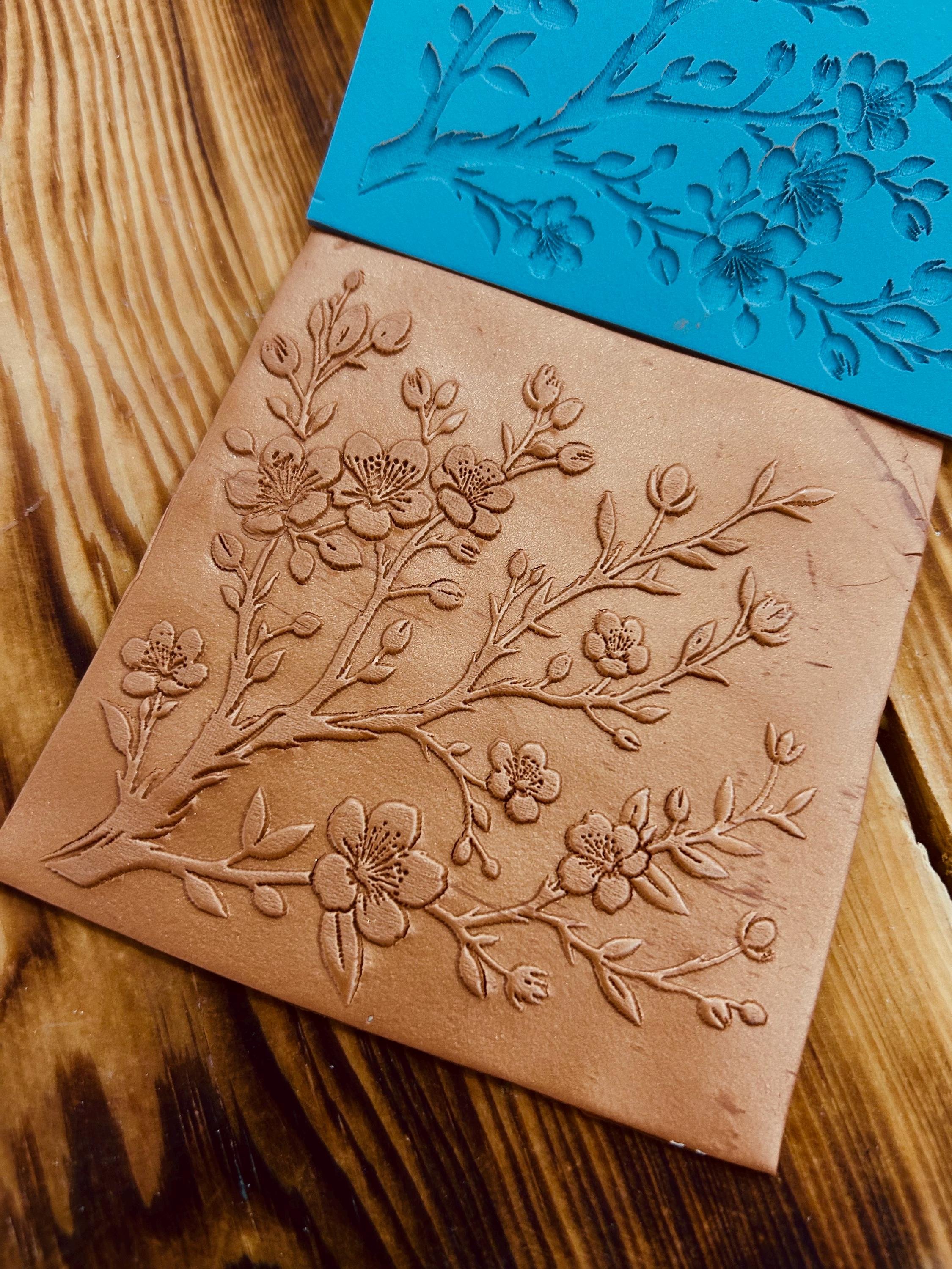 Cherry Blossom Rubber or Acrylic Texture Mat – Polymer Clay Stamp, Embossing Tool, Acrylic Texture Sheet, Plaque, Tile for Fimo, Sculpey, Cernit
