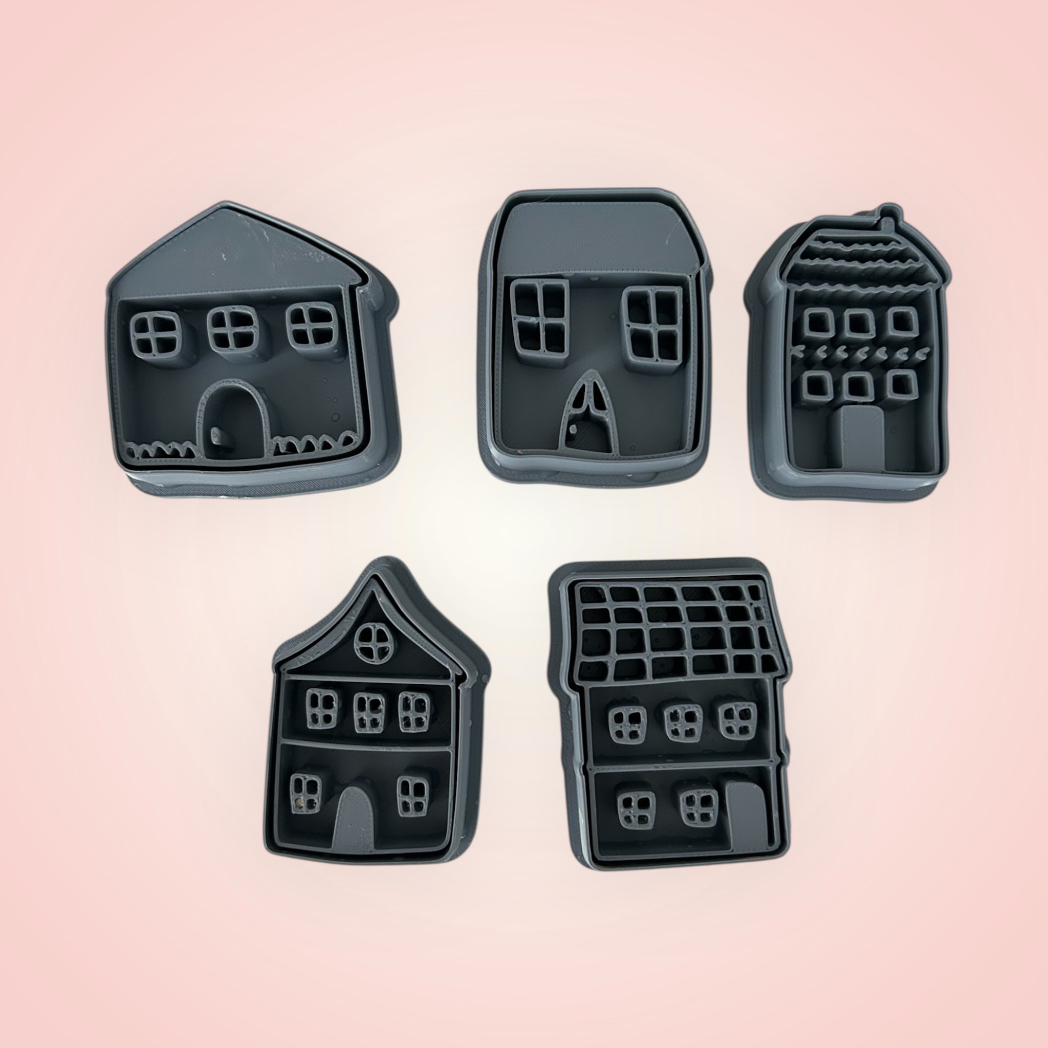 Gingerbread House Cutter & Stamp Set – 5 Designs Christmas Clay Tools