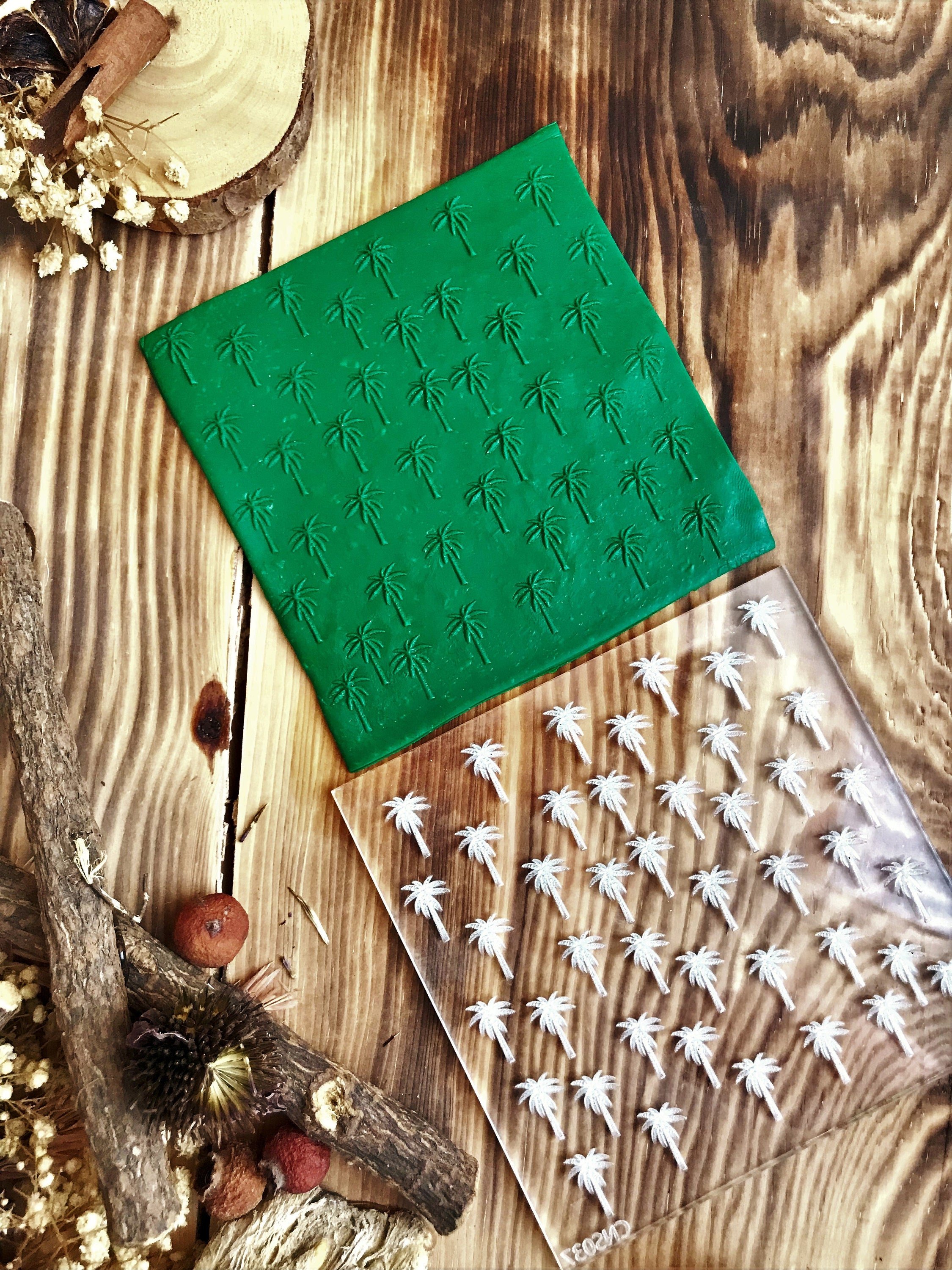 Palm Tree Texture Sheet for Polymer Clay,  Clay Stamp, Acrylic clay tool, Texture Sheet, Ceramic Supplies, Texture Plate