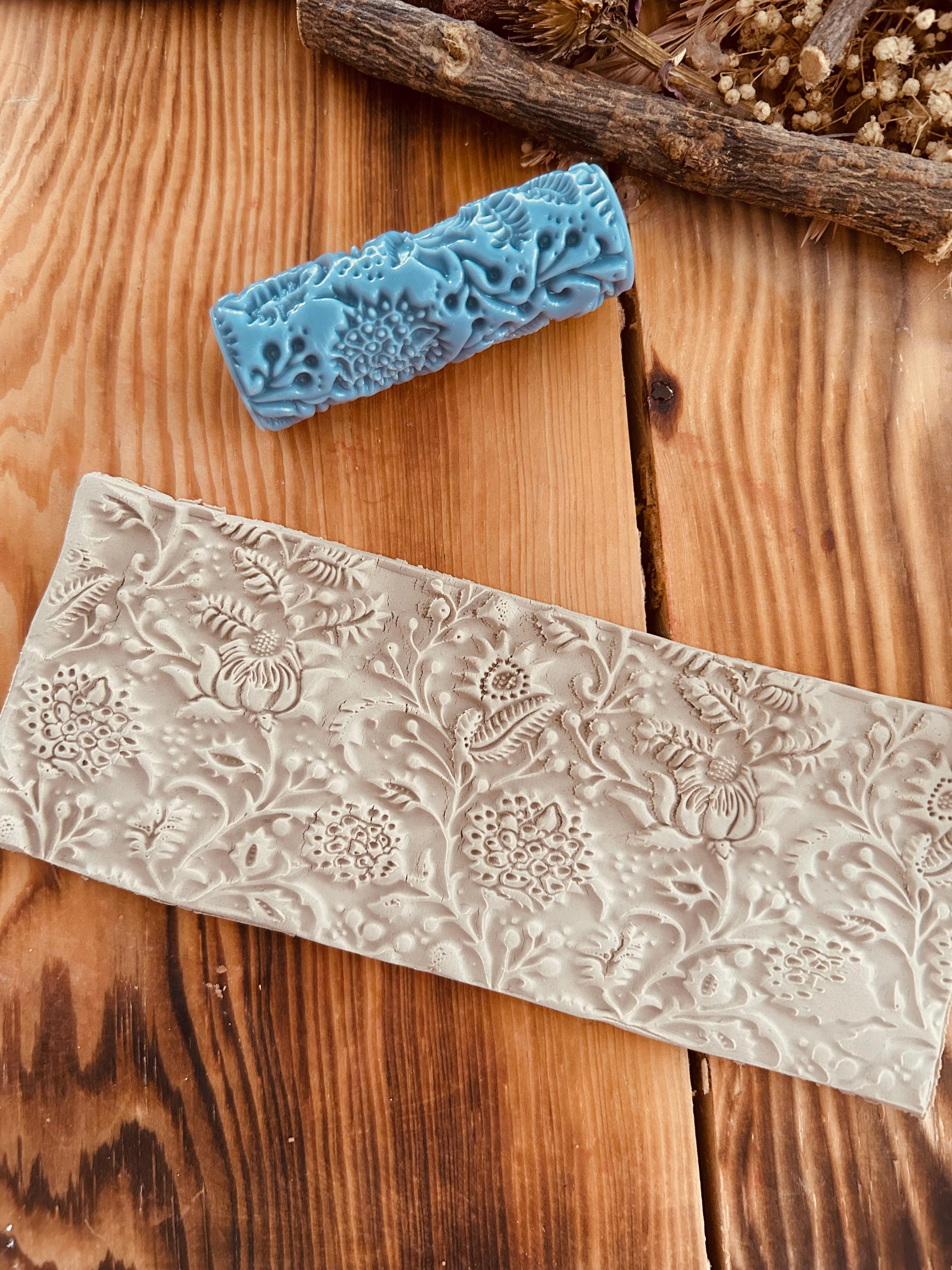 Floral Border Texture Roller for Polymer Clay – 7cm Embossing Roller for Air Dry Clay, Cookie Dough, Ceramic, Fondant, DIY Floral Pattern Tool
