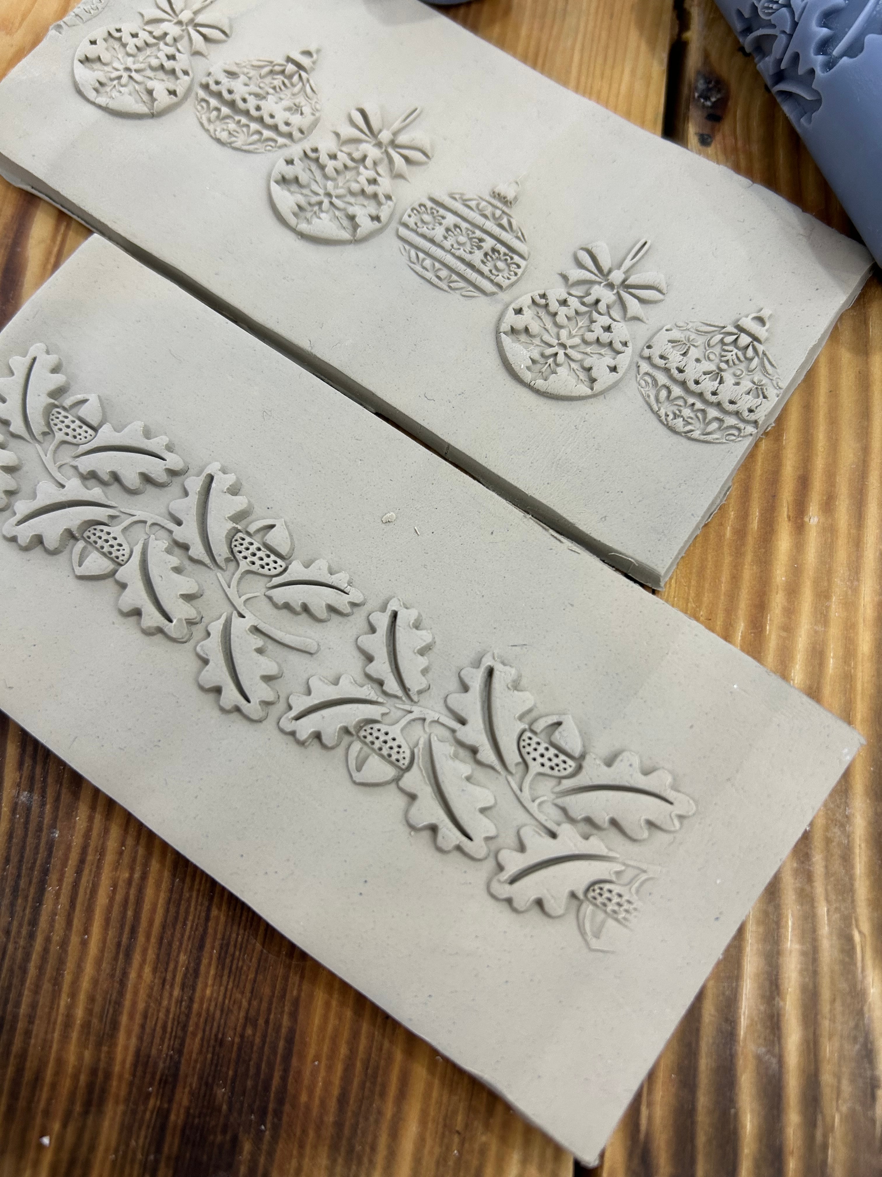 Set of 2 Christmas Rollers – Ornaments & Acorn Border | 7 cm (2.76”) Embossing Rollers for Polymer Clay, Air Dry Clay, Soap & Crafts