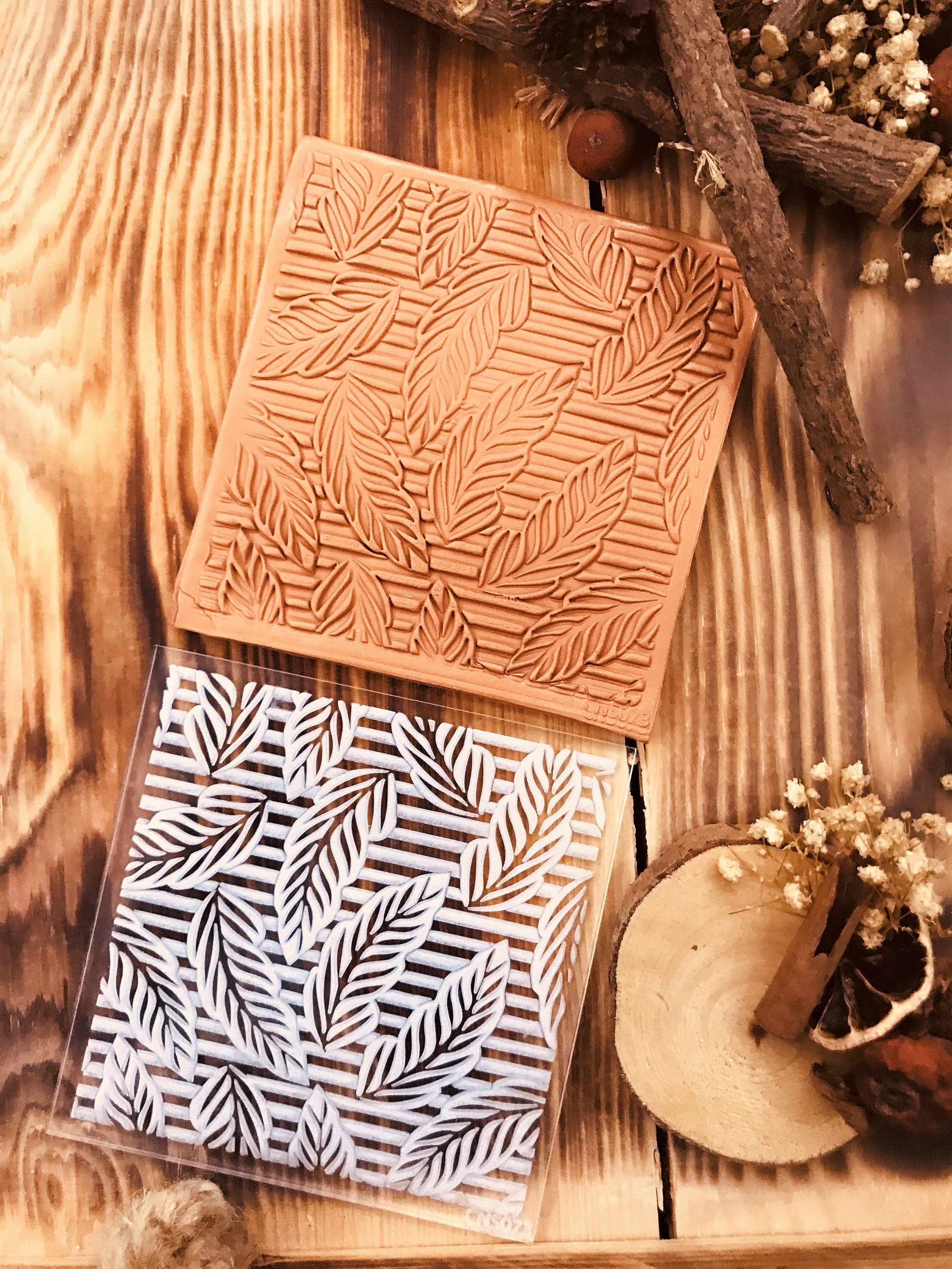 Lines And Levaes Pattern Texture Mat, Polymer Clay Impression Mat, Acrylic Clay texture tool, Polymer Clay Earring Tool