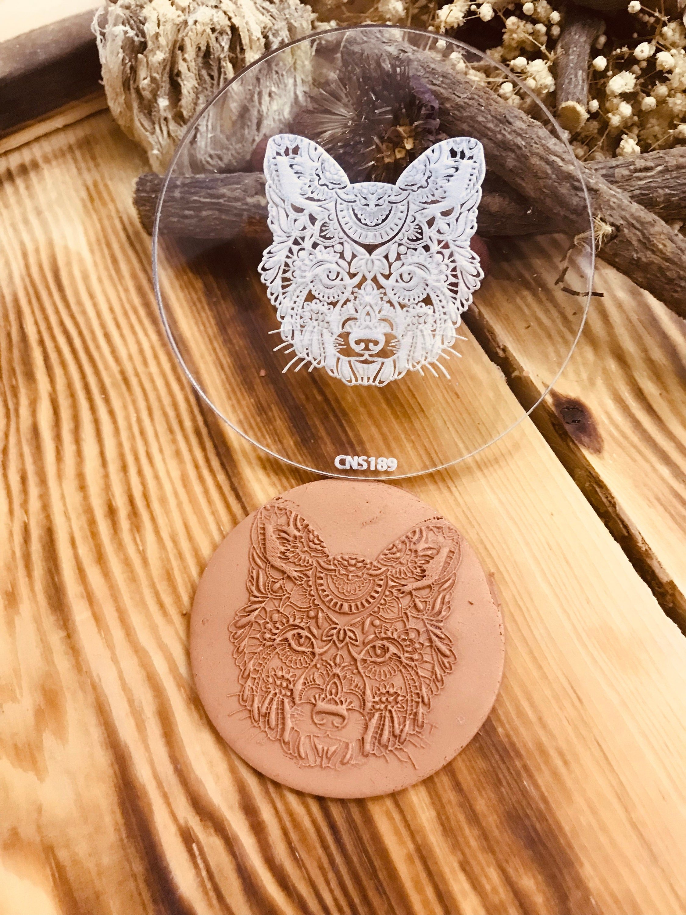 Wolf Mandala Pattern Texture Mat, Debossing Stamp, Acrylic clay texture tool, Texture Sheet,Ceramic Supplies, Texture Plate