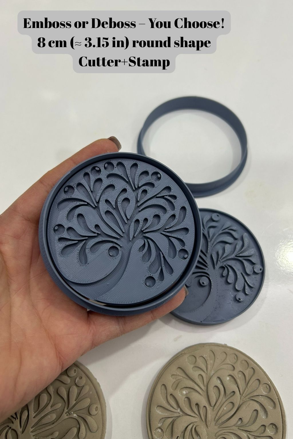 Hayat Ağacı Damga ve Kesici Seti – Emboss & Deboss Tasarım (8 cm / 3.15 in)
