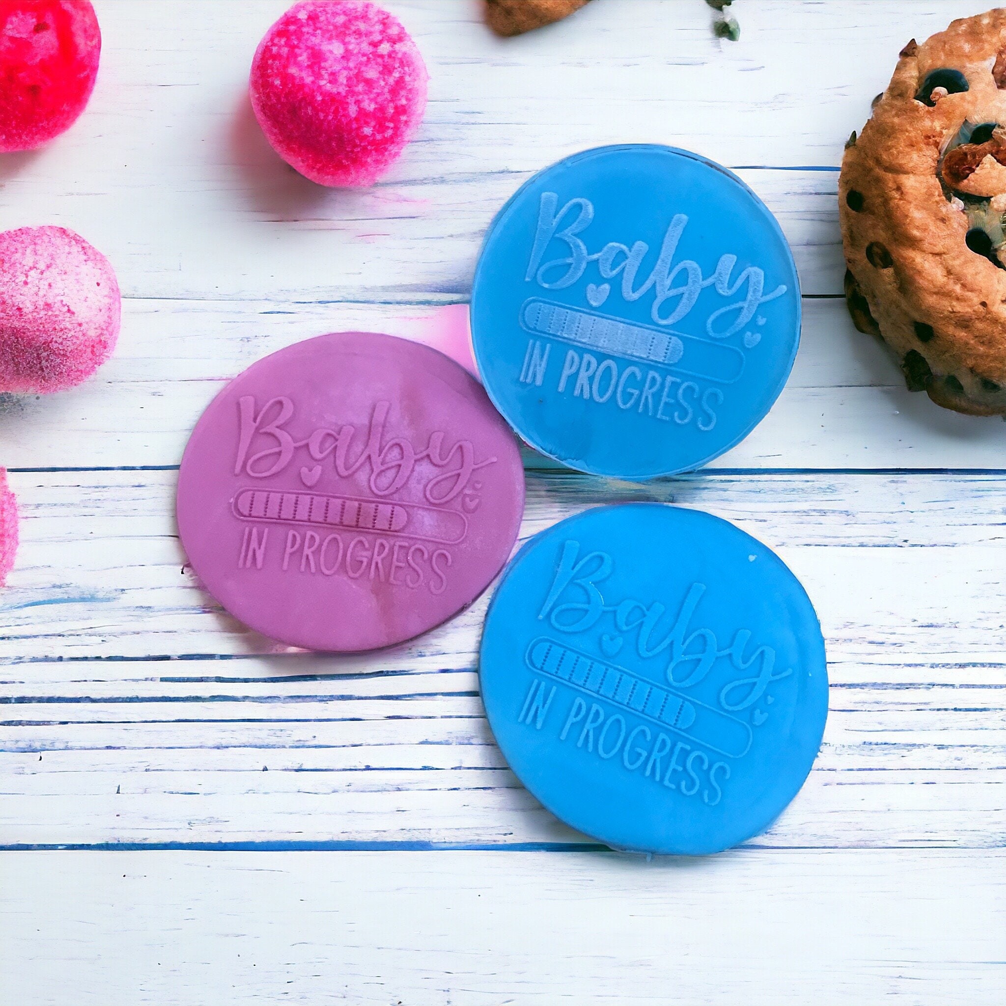 Baby In Progress Embosser – Rubber or Acrylic Fondant Stamp for Cookies, Cupcakes, Cake Decorating, Polymer Clay & Soap