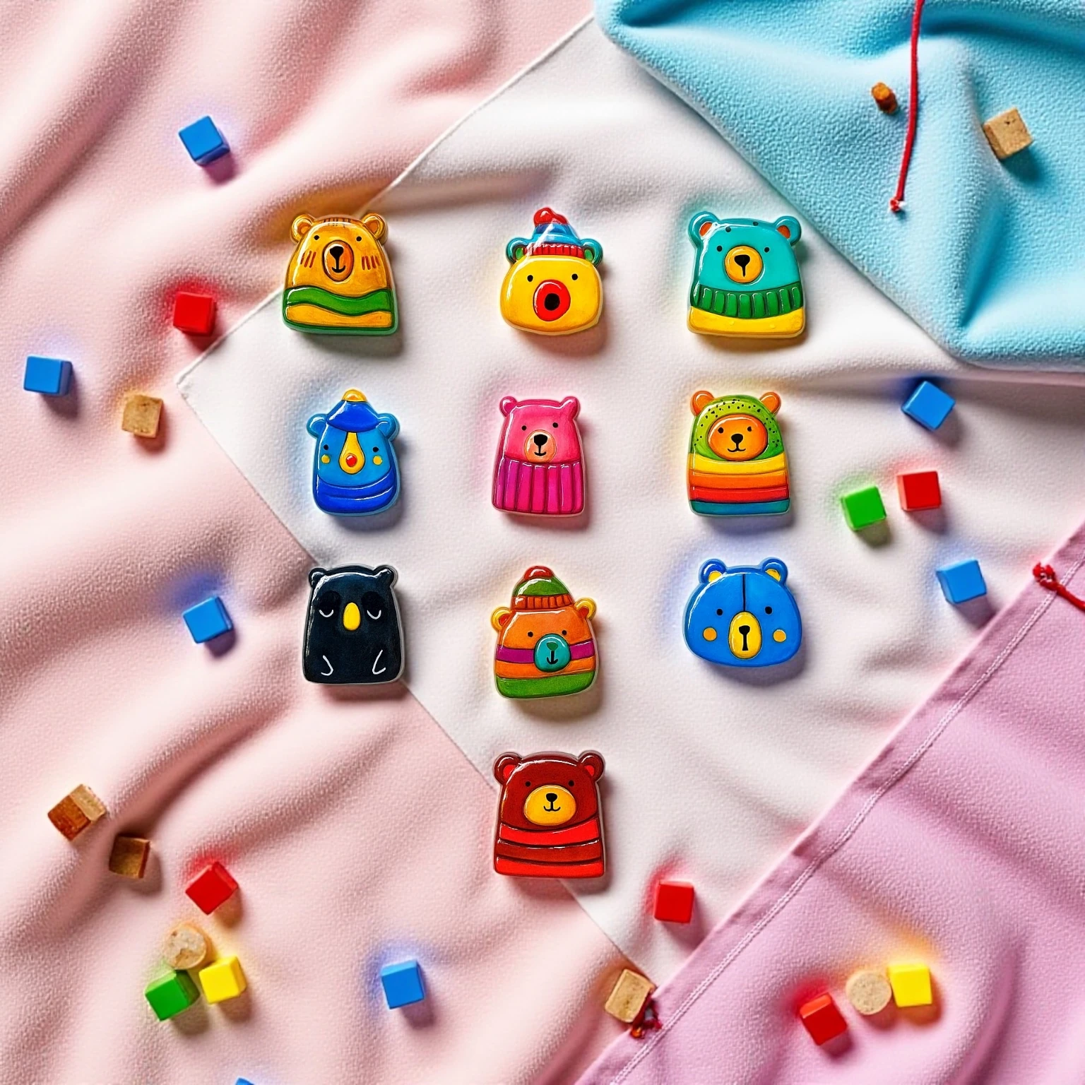 Kawaii Bear Figurines – 5 or 10 Stamp+Cutter | Brooch, Magnet, Desk Decor