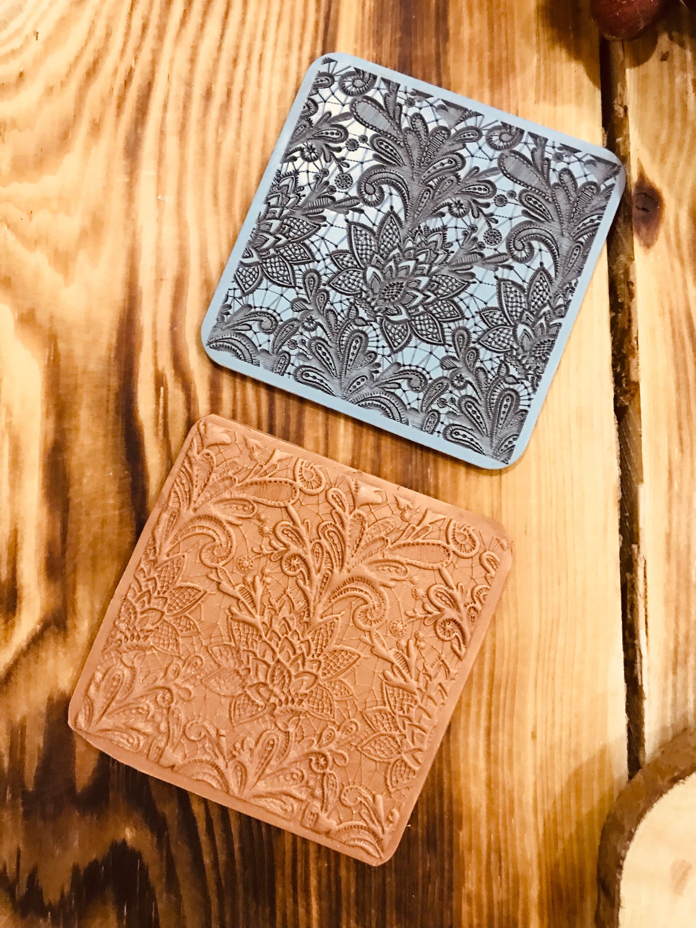 Lace Texture Mat 70x70mm – Delicate Rubber Stamp for Polymer Clay & Air Dry Clay – Small Pattern for Jewelry & Earring Making