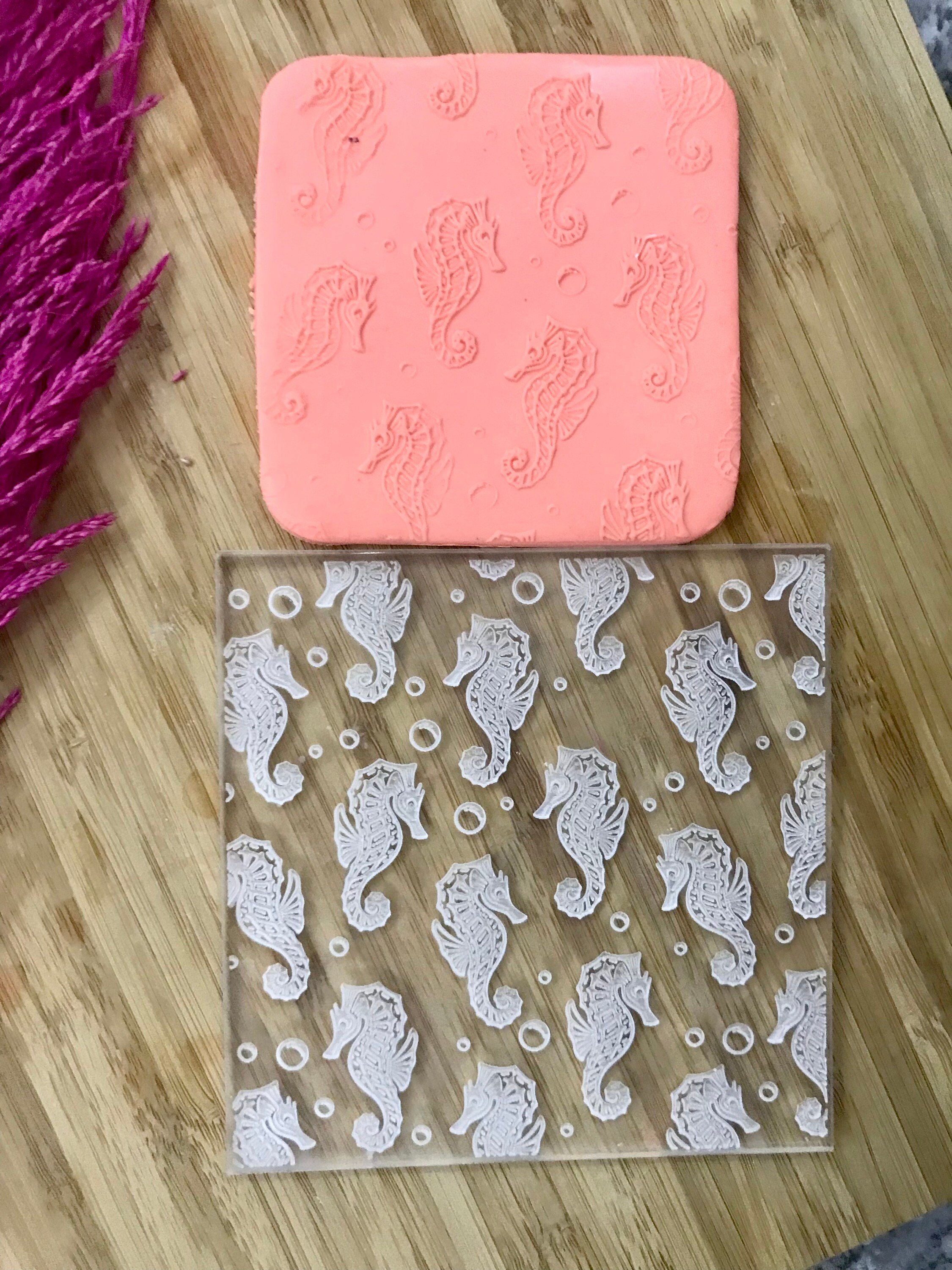 Seahorse Texture Mat, Embosser Stamp, Acrylic clay texture tool, Texture Sheet, Seahorse Pattern, Ceramic Earring Supplies