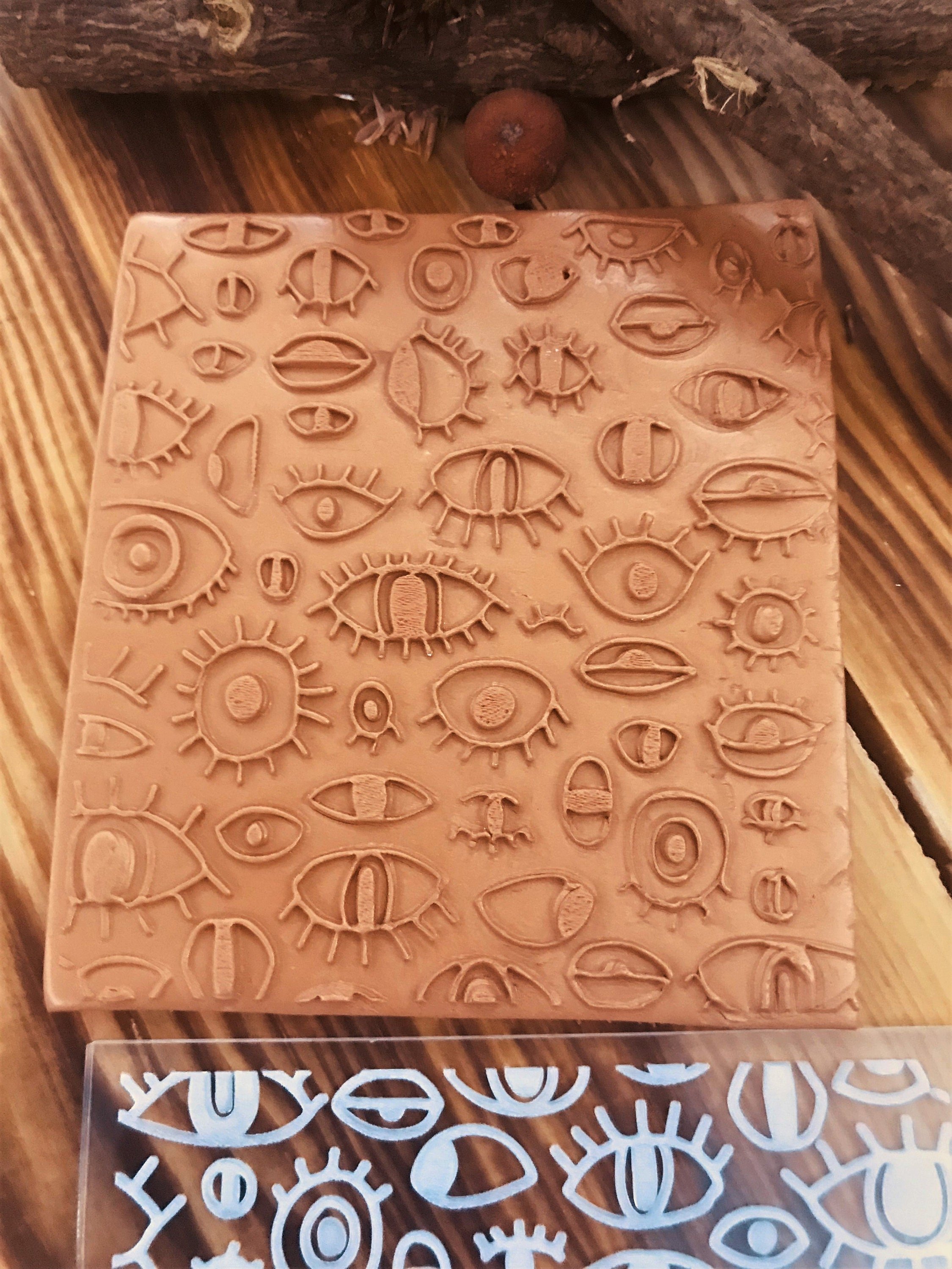 Eyes Texture Mold – Abstract Eye Pattern for Polymer Clay, Air Dry Clay And Metal Clay | 10x10 cm Rubber And Acrylic Stamp