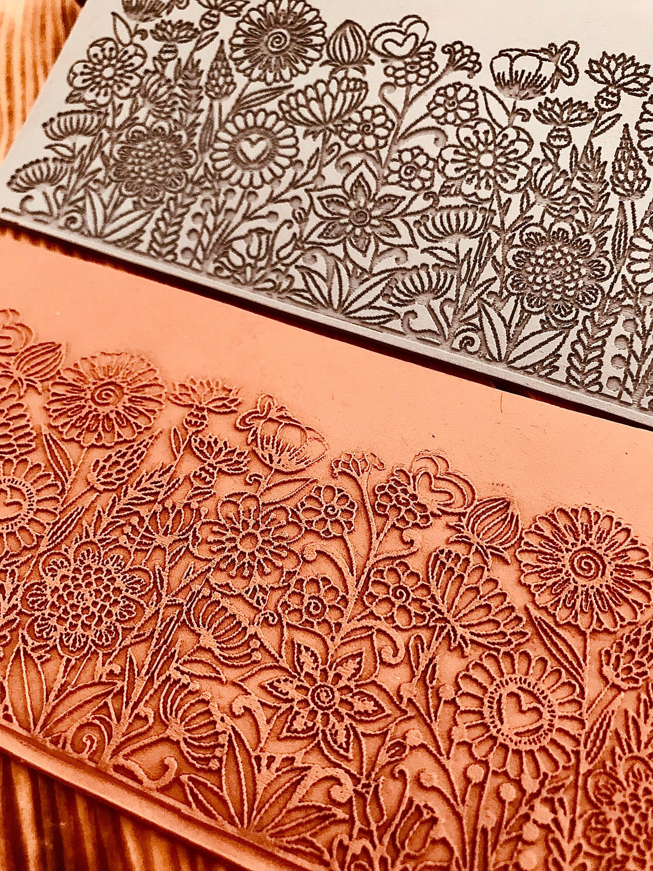 Mandala Flower Meadow Rubber Texture Mat Unique Pattern in 7*14cm dimensions for polymer clay, ceramics⎥