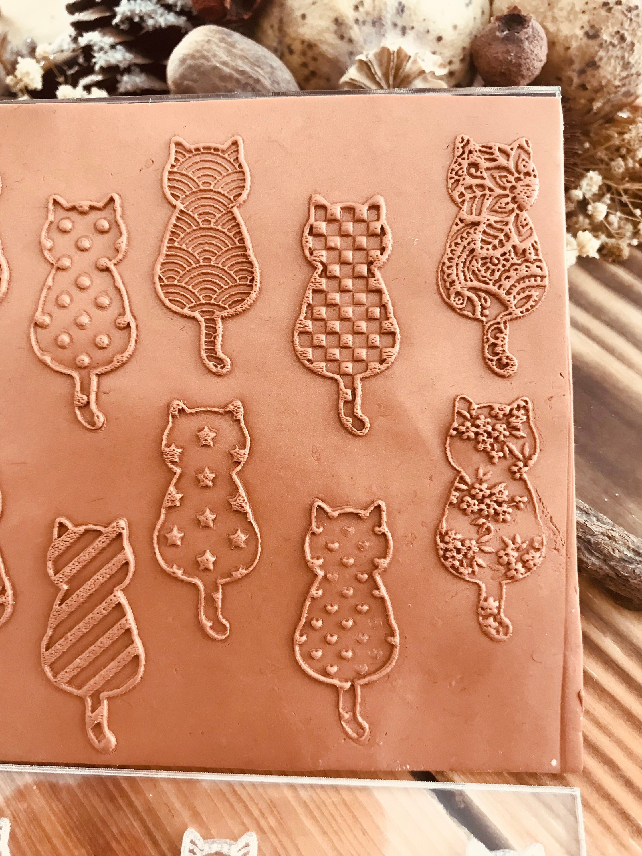 Cat Texture Mold Set – Includes 8 Unique Cat Patterns + Bonus Cat Cutter | Perfect for Polymer Clay, Air Dry Clay & Metal Clay | 10x10 cm