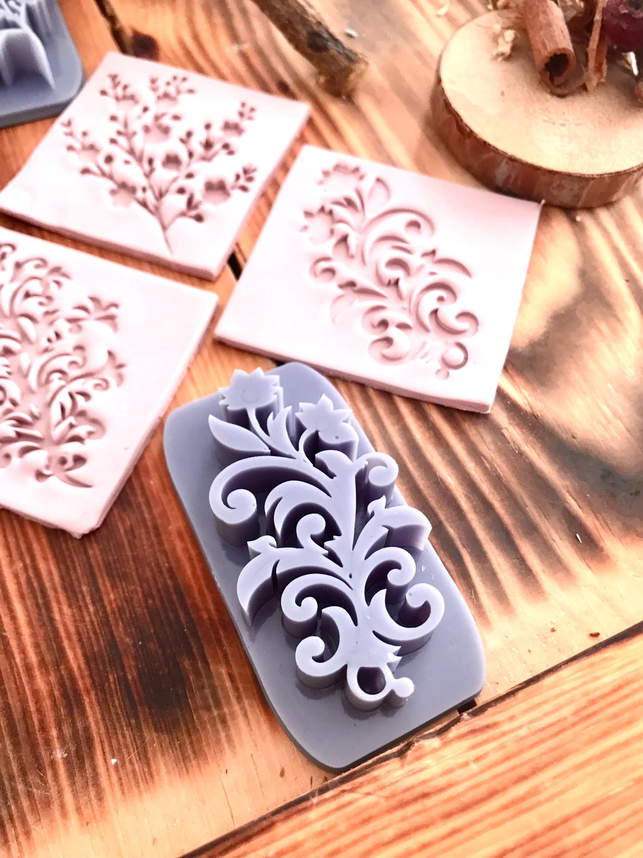 🌸 5-in-1 Floral Vintage Deboss Stamp Set – Perfect for Polymer Clay, Soap, Ceramics & Baking! 🌸