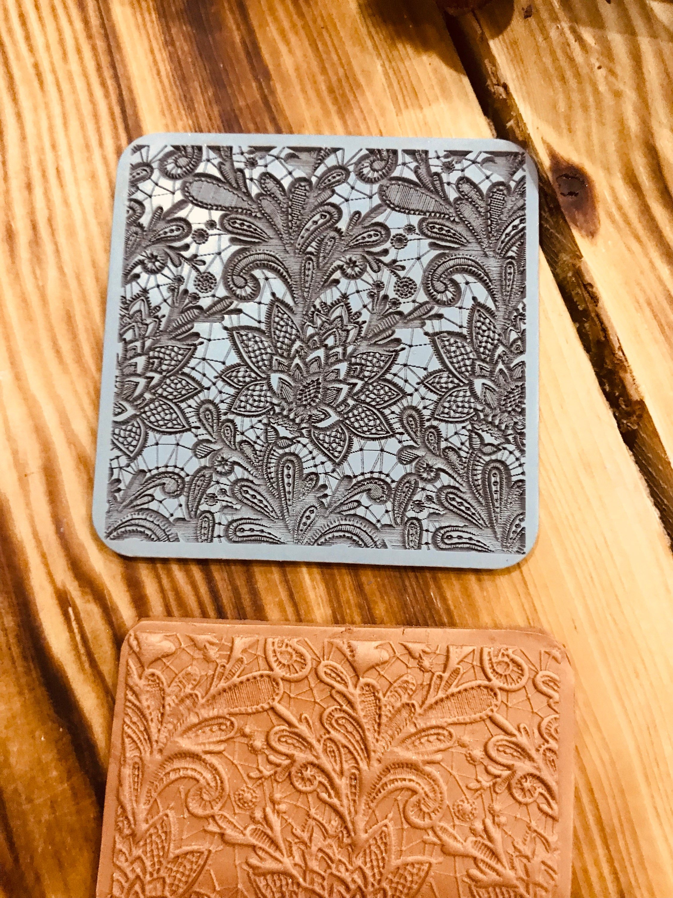 Lace Texture Mat 70x70mm – Delicate Rubber Stamp for Polymer Clay & Air Dry Clay – Small Pattern for Jewelry & Earring Making