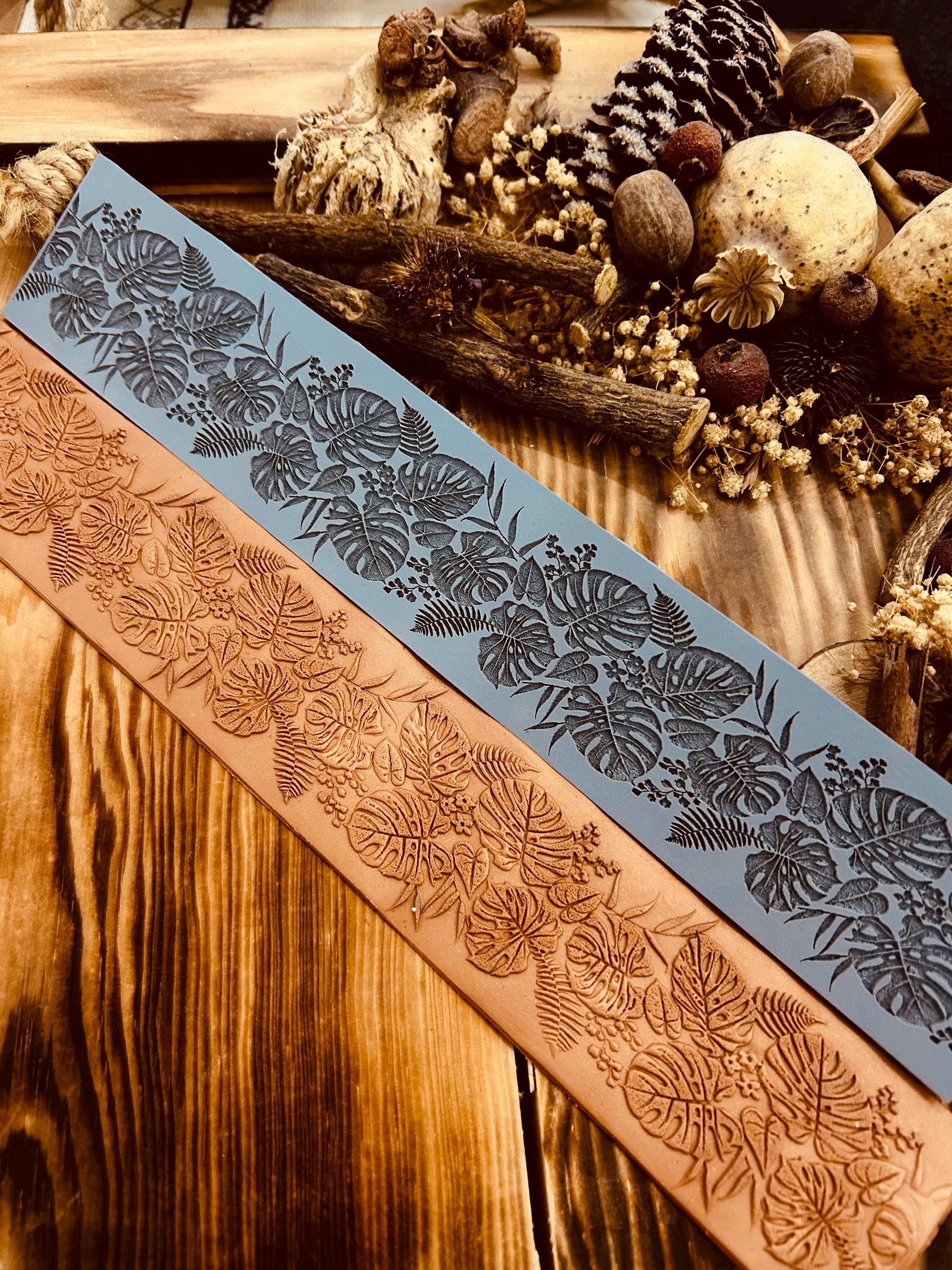NEW Monstera Leaves Border Rubber Texture Mat for Polymer Clay, Air Dry Clay5*14cm or 5*30cm Seamless Pattern⎥Jewellery Tools For Metal Clay