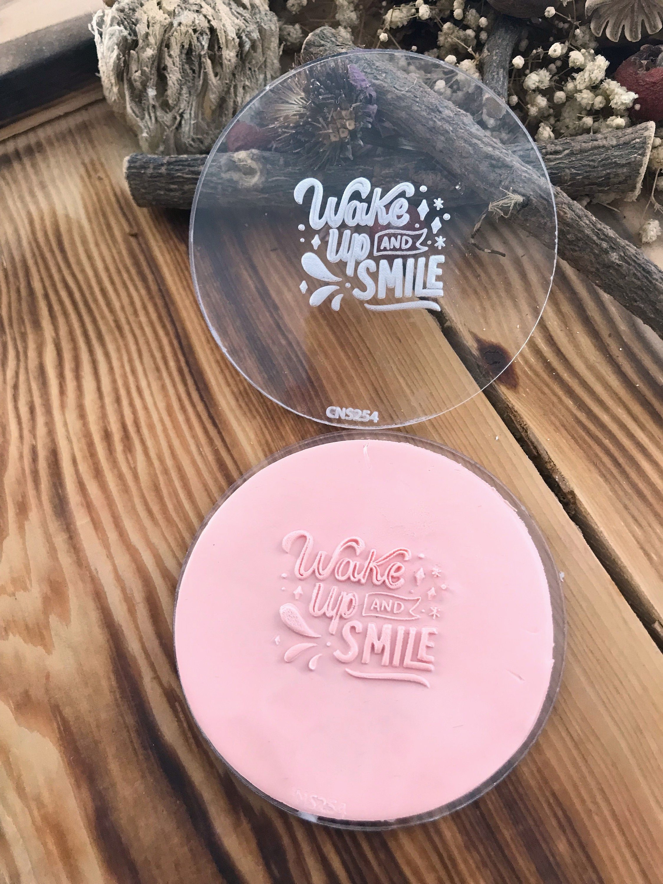 Wake Up And Smile Acrylic Texture Stamp for Polymer Clay, Embossing Stamp For Polymer Clay, Texture Sheet, Clay Stamp, Pottery Tools