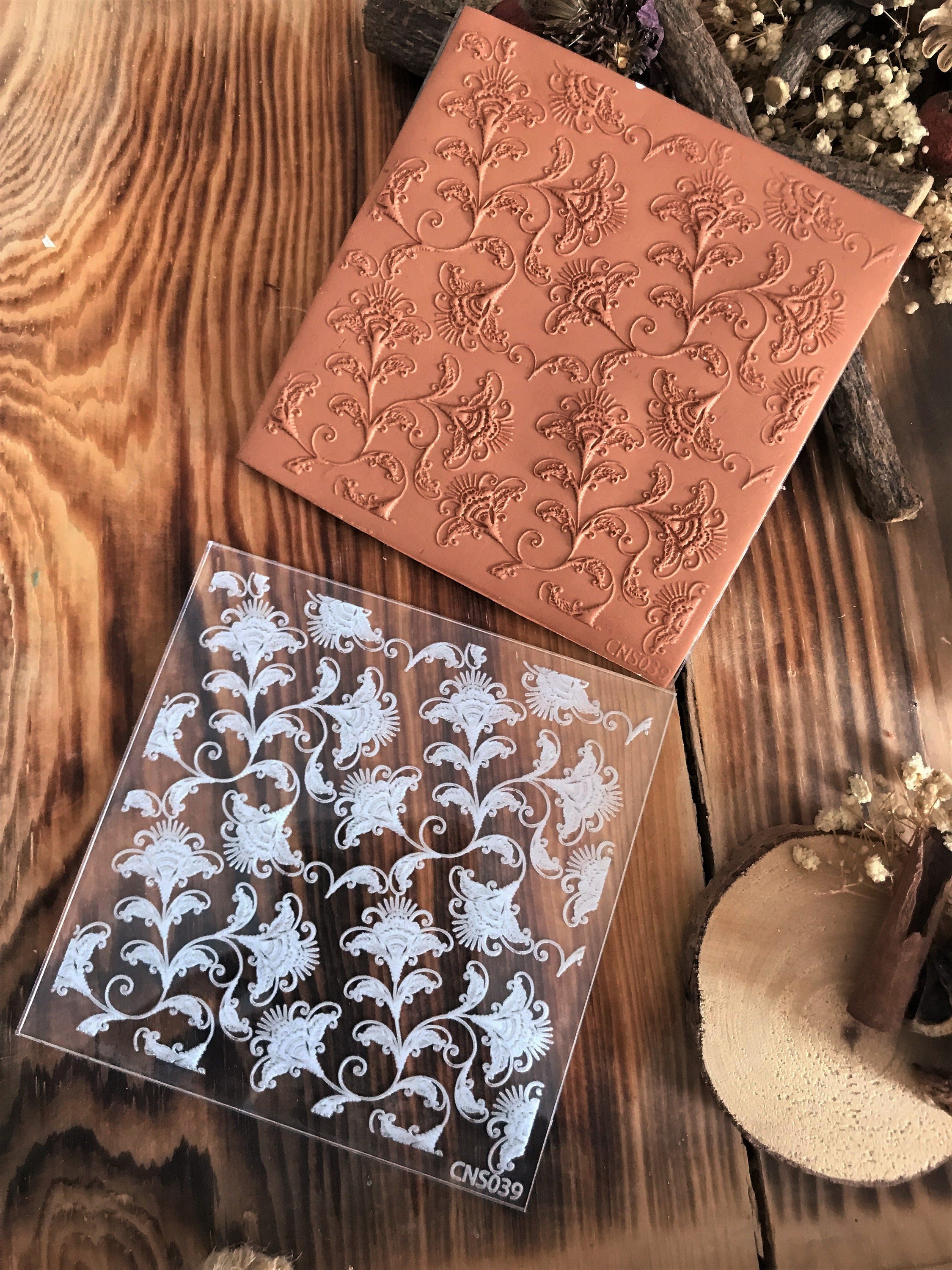 Branches And Florals2 Texture Mat - Rubber or Acrylic Texture Sheet for Polymer Clay, Ceramic, & Acrylic Impression Tool, Texture Plate for Crafting