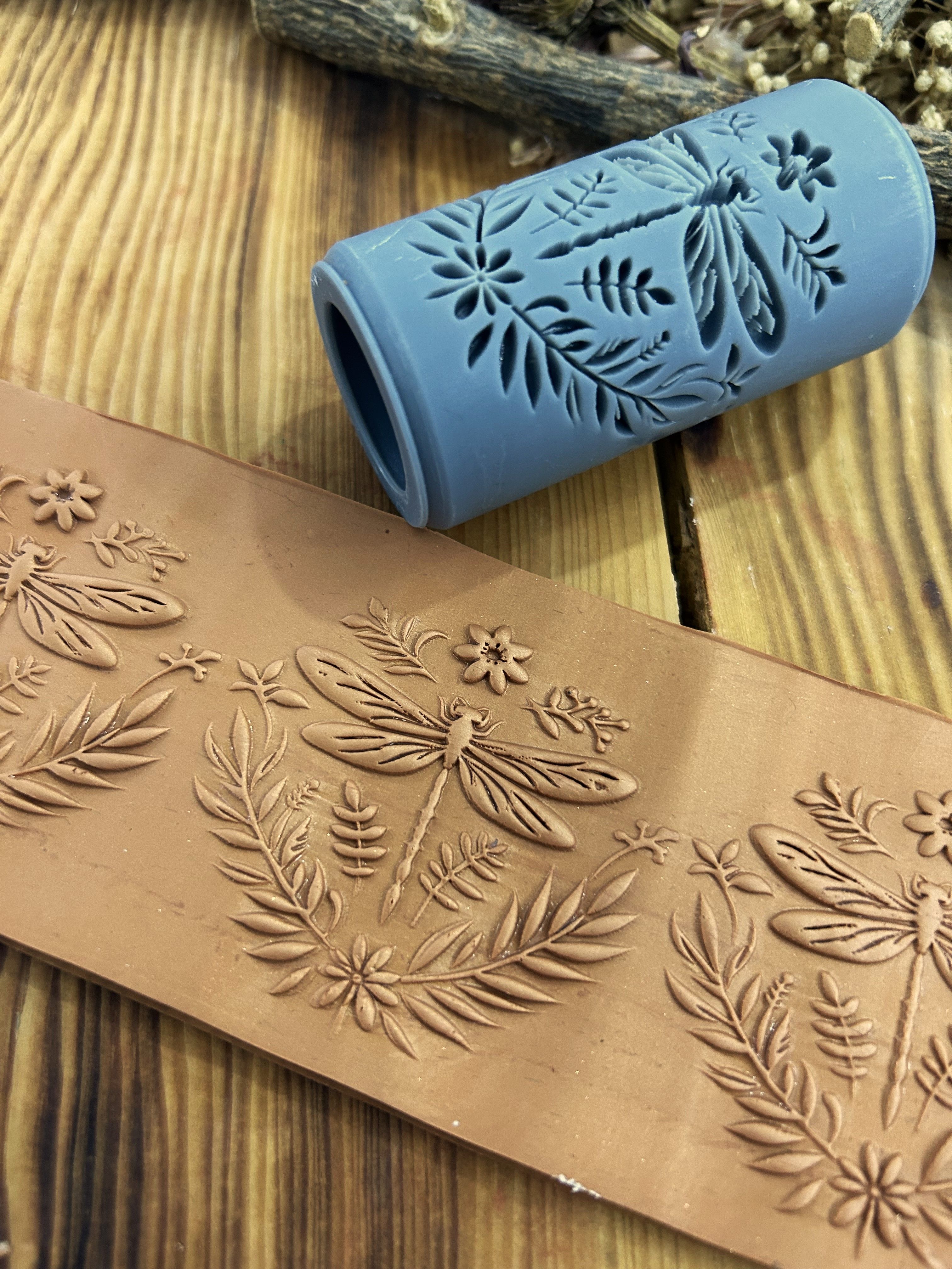New Dragonfly Patterned 7cm High Roller, Embossing Texture Roller, DIY tool, Polymer Clay, Ceramic, Sugar Dough