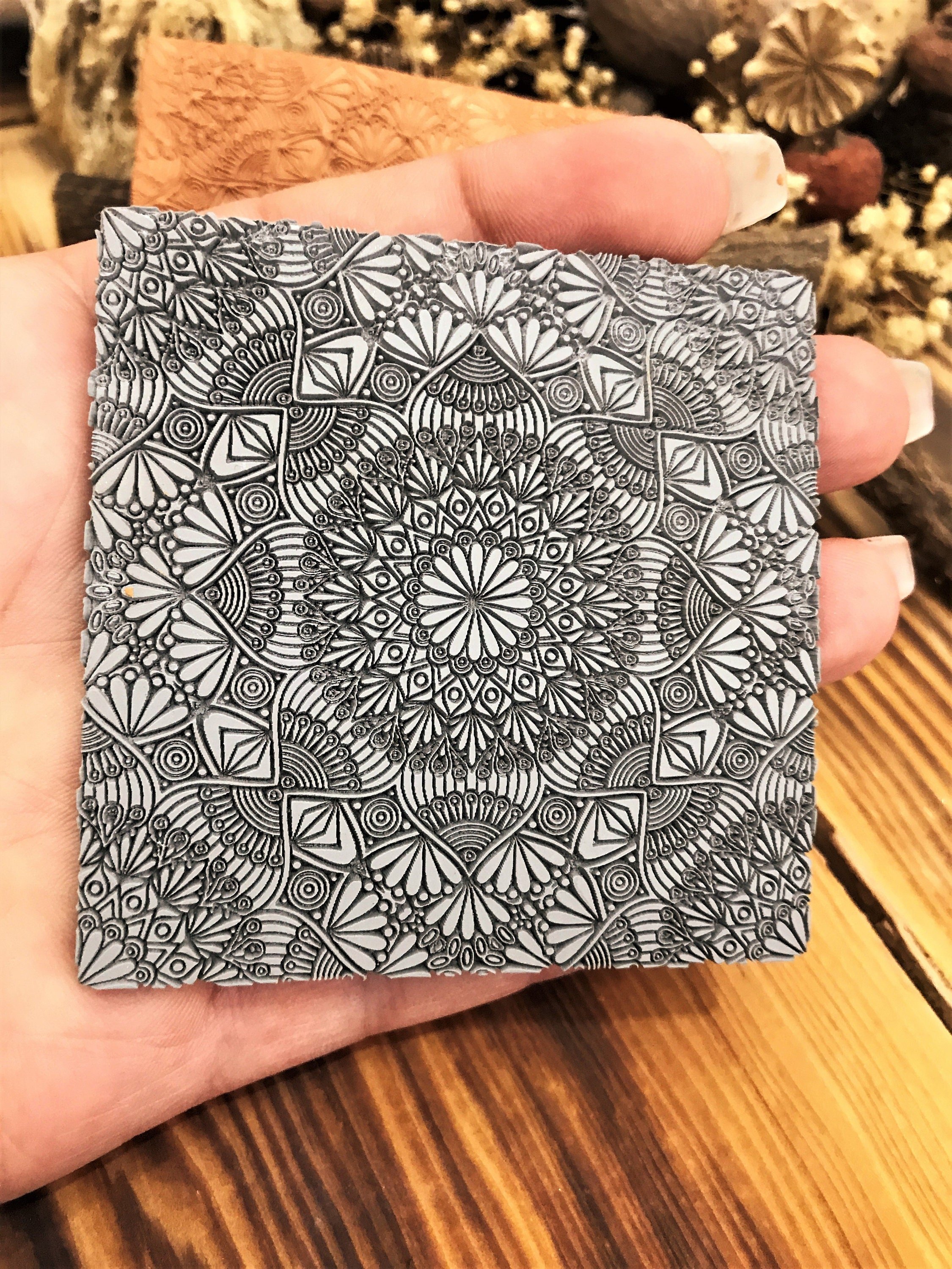 Mandala Art Deco Rubber Texture Mat 10*10Cm⎥Polymer Clay Tools⎥Earring Making⎥Hand Roller⎥Clay Texture Tool⎥Jewellery Tools