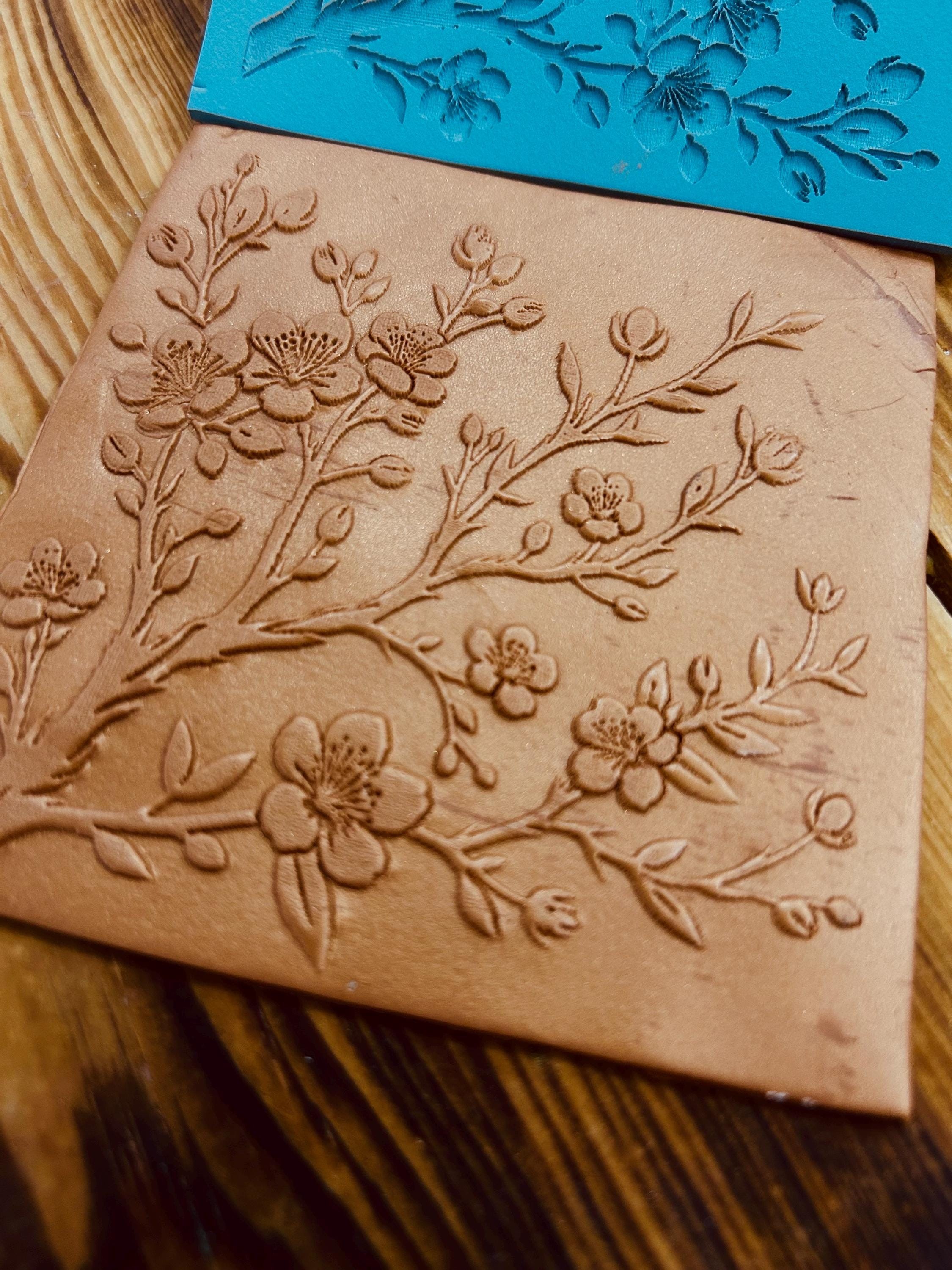Cherry Blossom Rubber or Acrylic Texture Mat – Polymer Clay Stamp, Embossing Tool, Acrylic Texture Sheet, Plaque, Tile for Fimo, Sculpey, Cernit