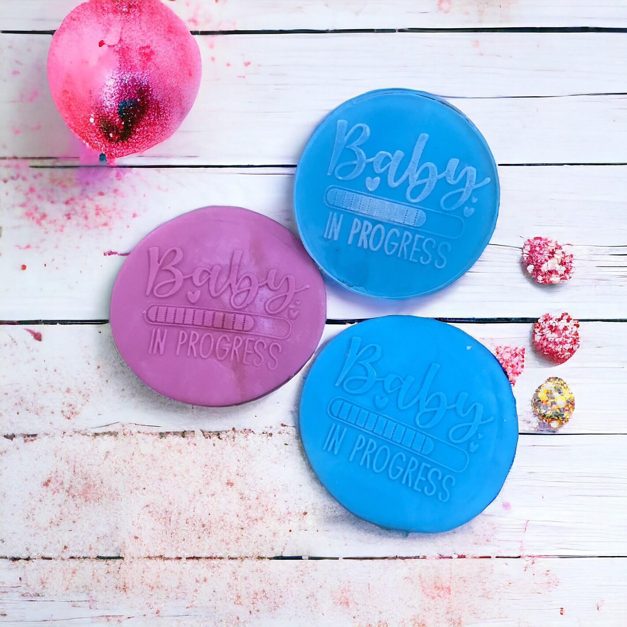 Baby In Progress Embosser – Rubber or Acrylic Fondant Stamp for Cookies, Cupcakes, Cake Decorating, Polymer Clay & Soap