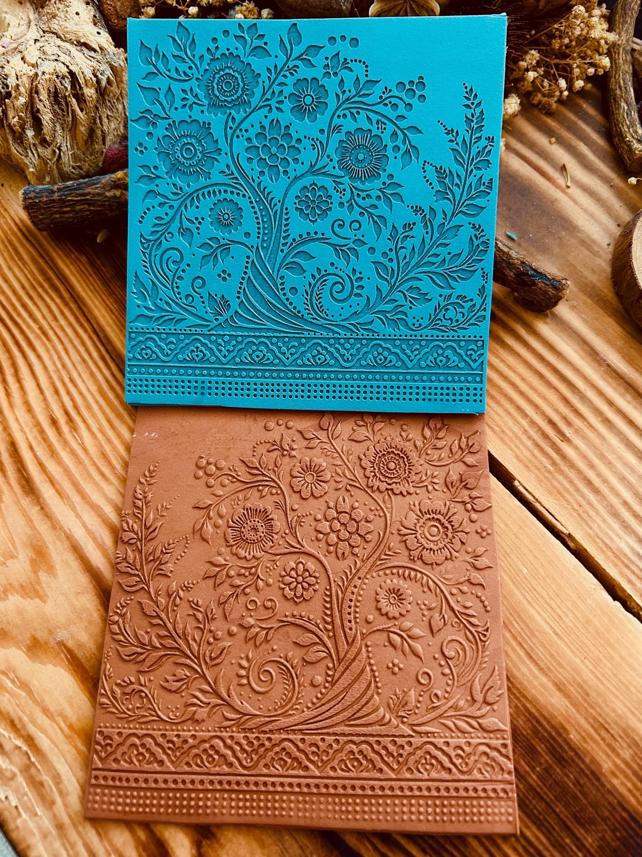 Flowers and Tree Acrylic Texture Mat – 10x10cm Polymer Clay Texture Sheet | Nature Pattern Plaque | Earring Making Tool | Fimo, Cernit, Sculpey Compatible