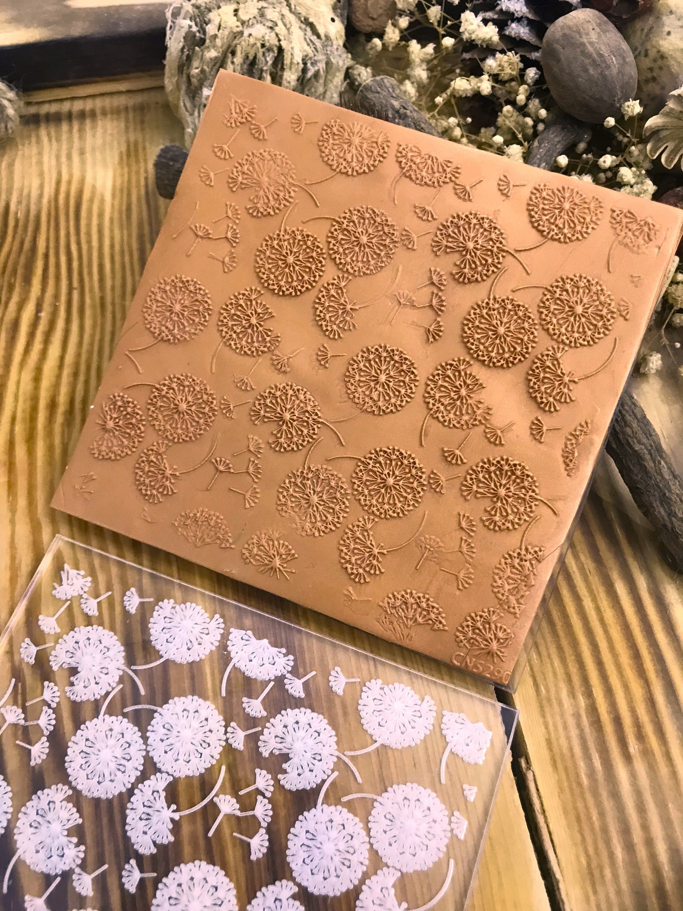 Dandelion Rubber or Acrylic Texture Mat – Polymer Clay Stamp, Embossing Tool, Acrylic Texture Sheet, Plaque, Tile for Fimo, Sculpey, Cernit