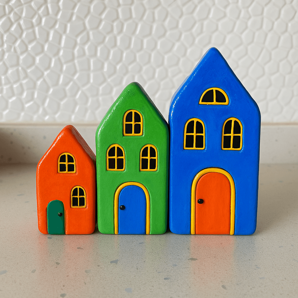 Clay House Cutter Set – Choose 1 Size or Full 3-Set House Shape Cutters with 7 Different Windows & Door Stamps – For Pottery Clay, Air Dry