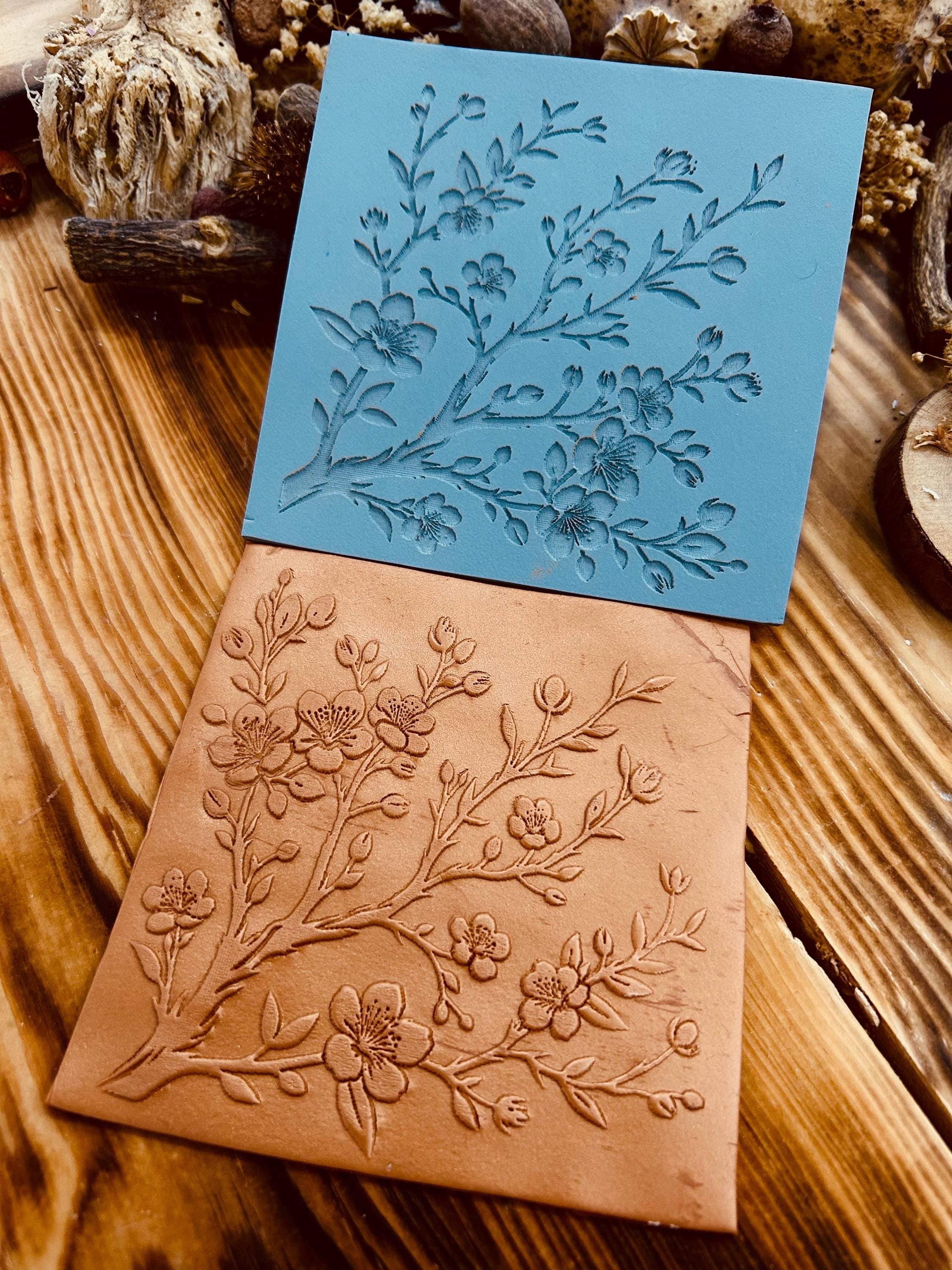 Cherry Blossom Rubber or Acrylic Texture Mat – Polymer Clay Stamp, Embossing Tool, Acrylic Texture Sheet, Plaque, Tile for Fimo, Sculpey, Cernit