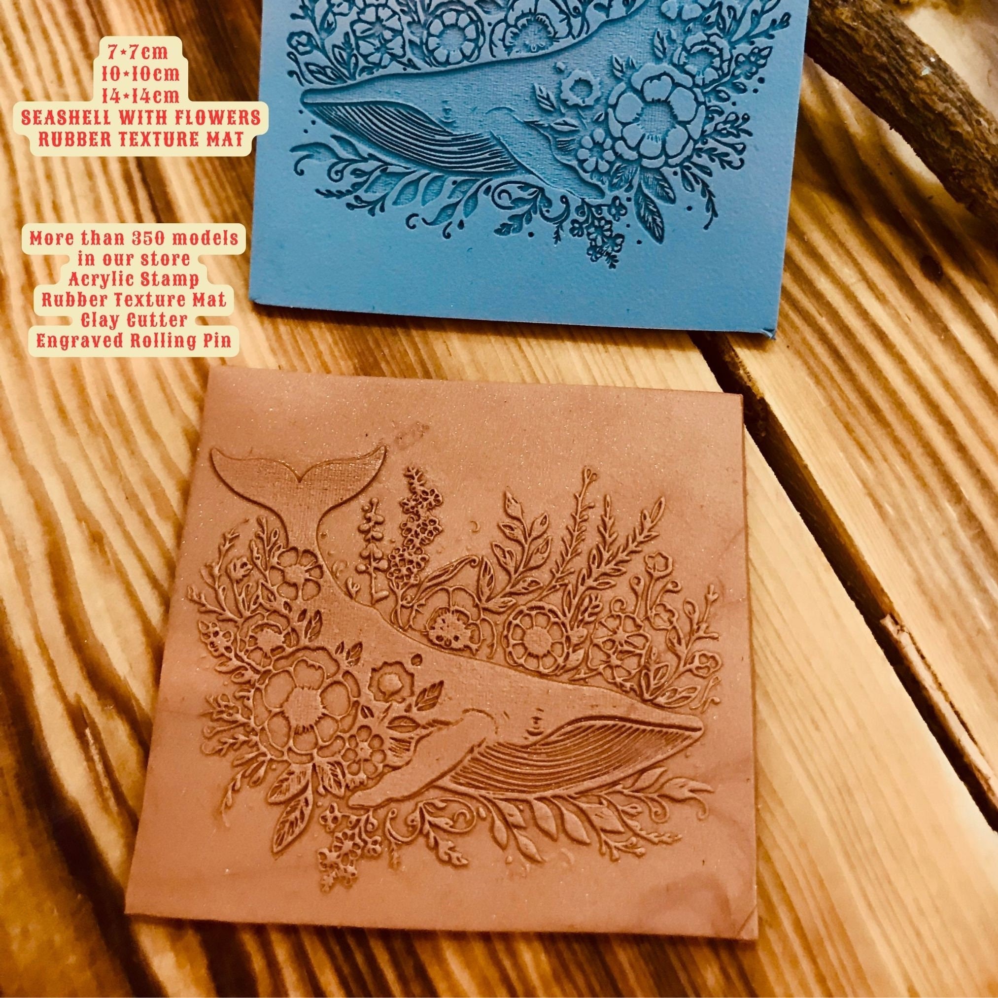 Whale With Flowers Pattern Rubber Texture Mat Polymer Clay Tools⎥Earring Making⎥Hand Roller⎥Clay Texture Tool⎥Jewellery Tools