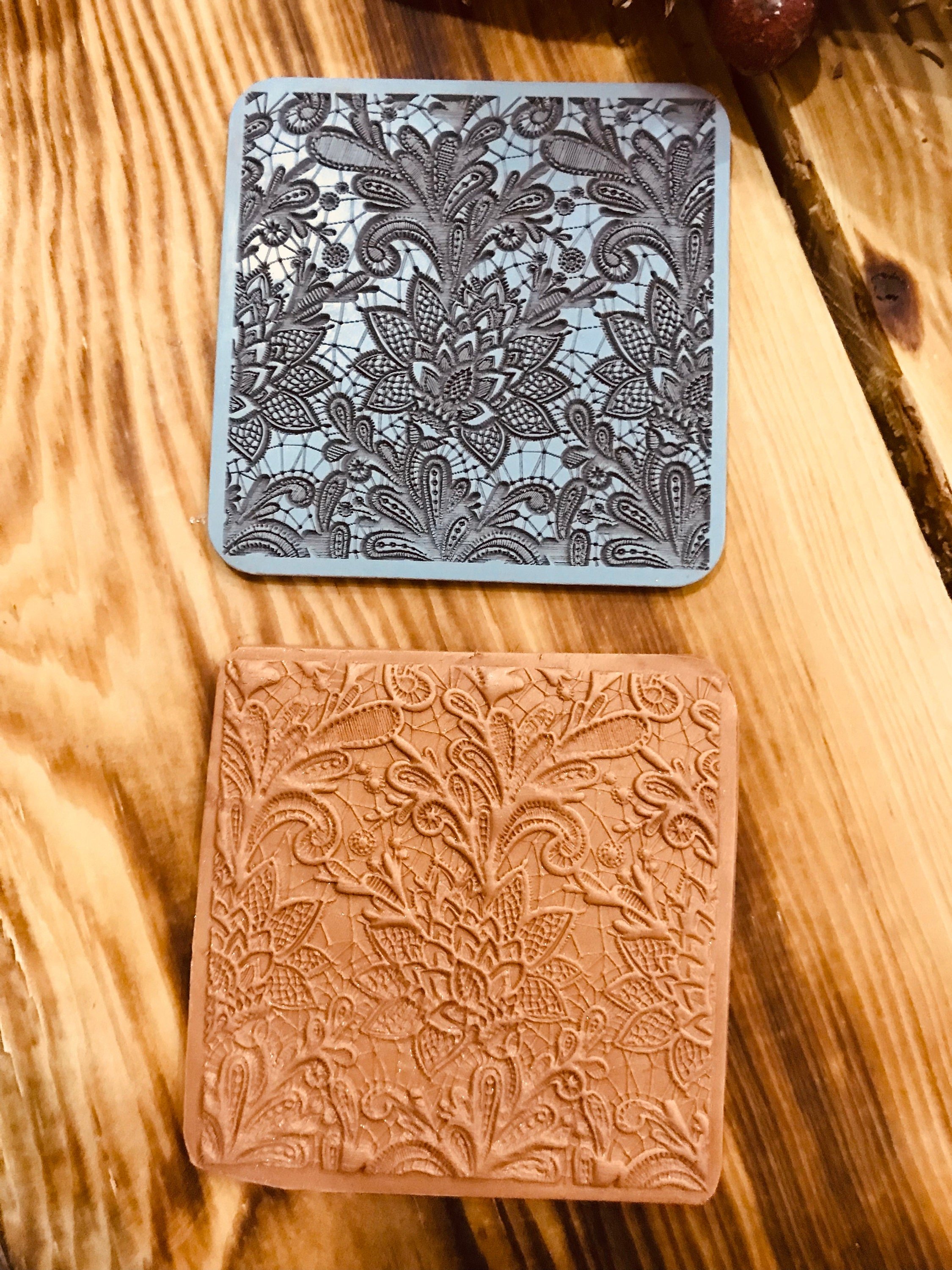 Lace Texture Mat 70x70mm – Delicate Rubber Stamp for Polymer Clay & Air Dry Clay – Small Pattern for Jewelry & Earring Making