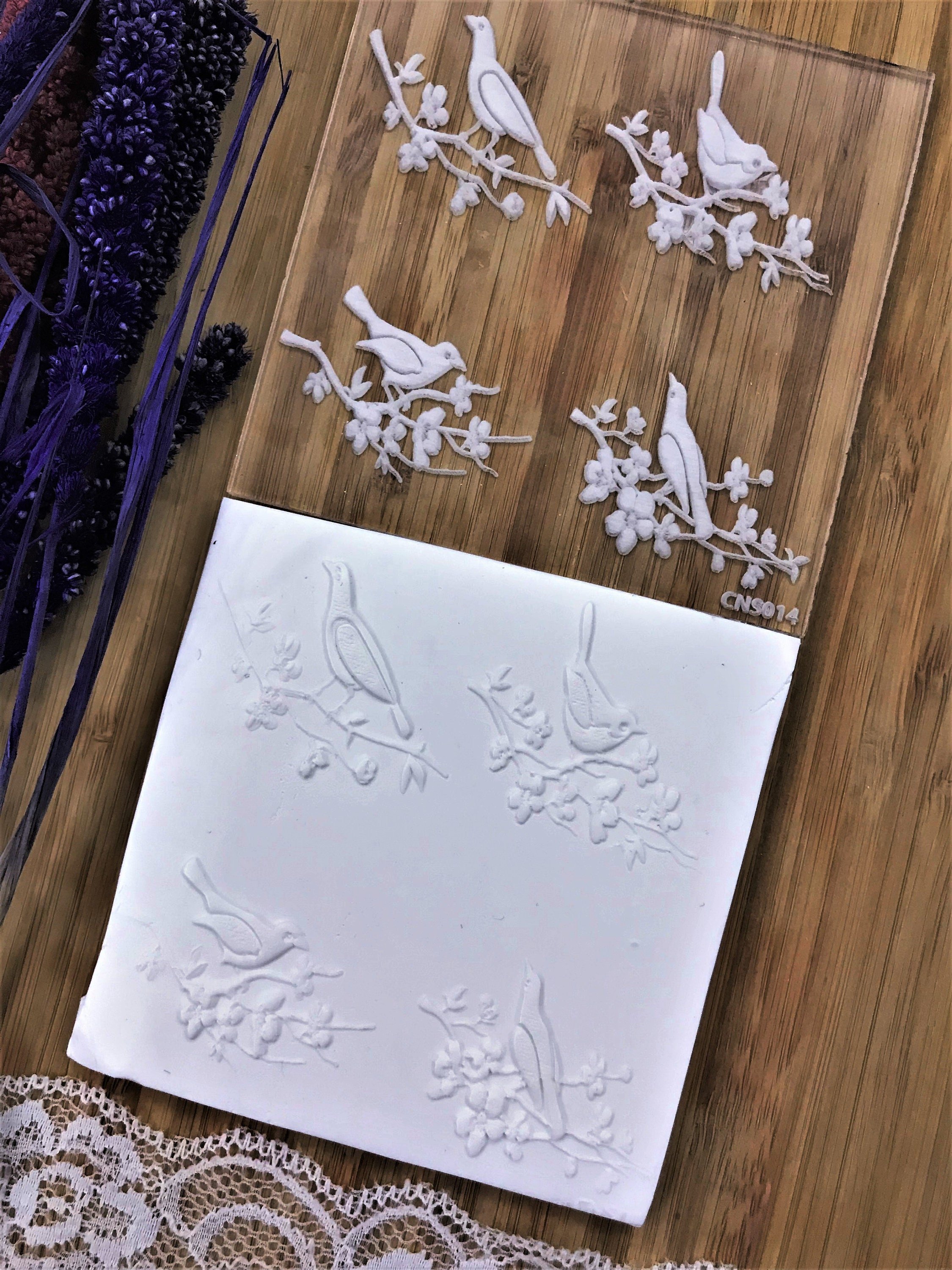 Bird Flower Clay Rubber Or Acrylic Texture Mat – Acrylic Clay Tool, Dough Sheeter, Ceramic Supplies, Crafting Texture Plate