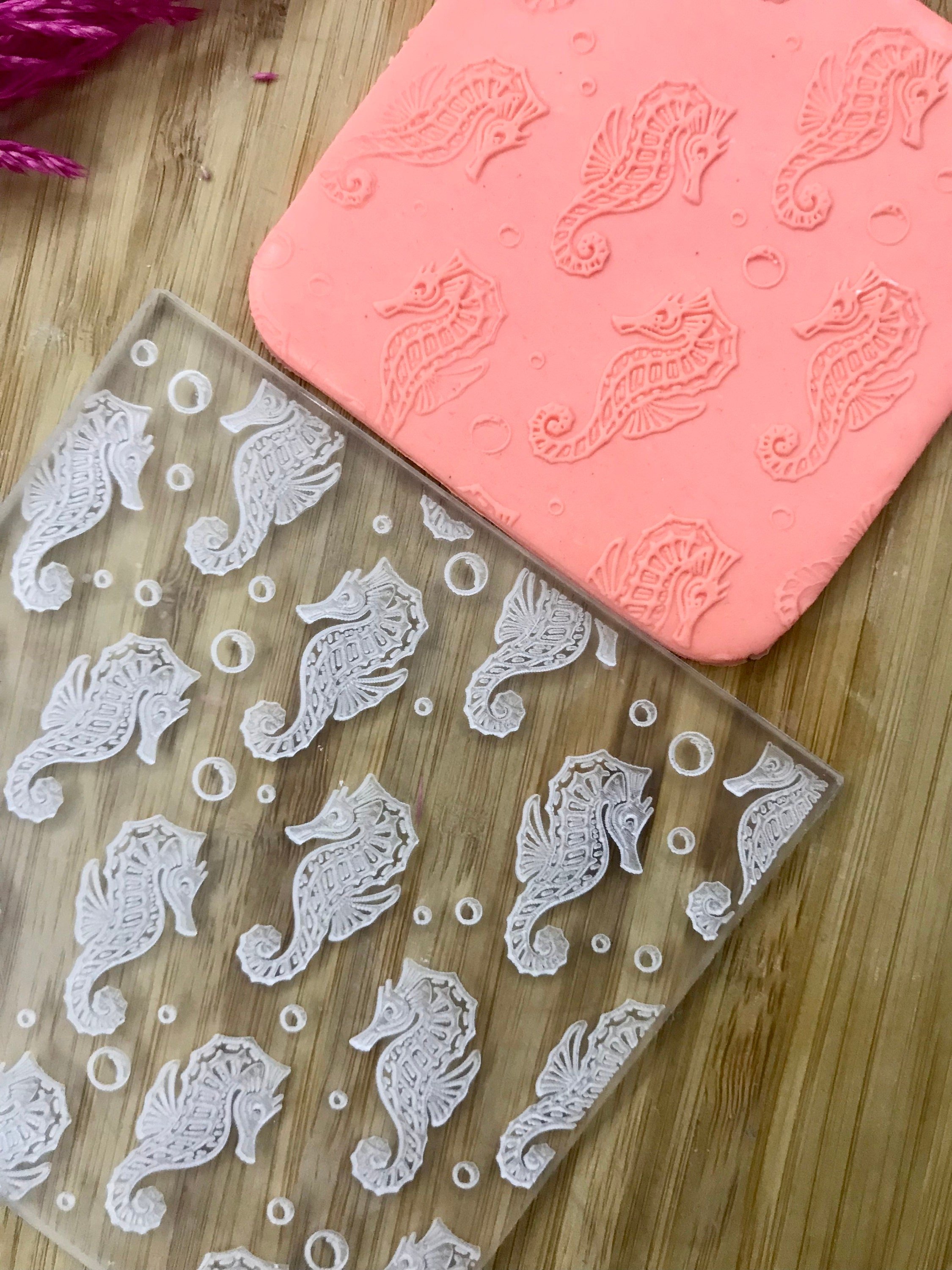 Seahorse Texture Mat, Embosser Stamp, Acrylic clay texture tool, Texture Sheet, Seahorse Pattern, Ceramic Earring Supplies