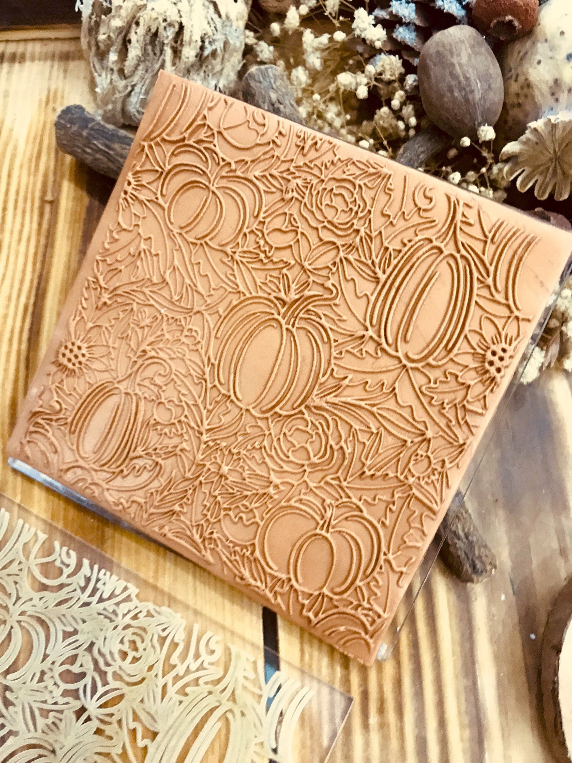 Pumpkin Pattern Acrylic Texture Sheet 10*10cm Size,Polymer Clay Embossing Stamp,  Texture Plaque, Tile,Fimo, Sculpey, Cernit