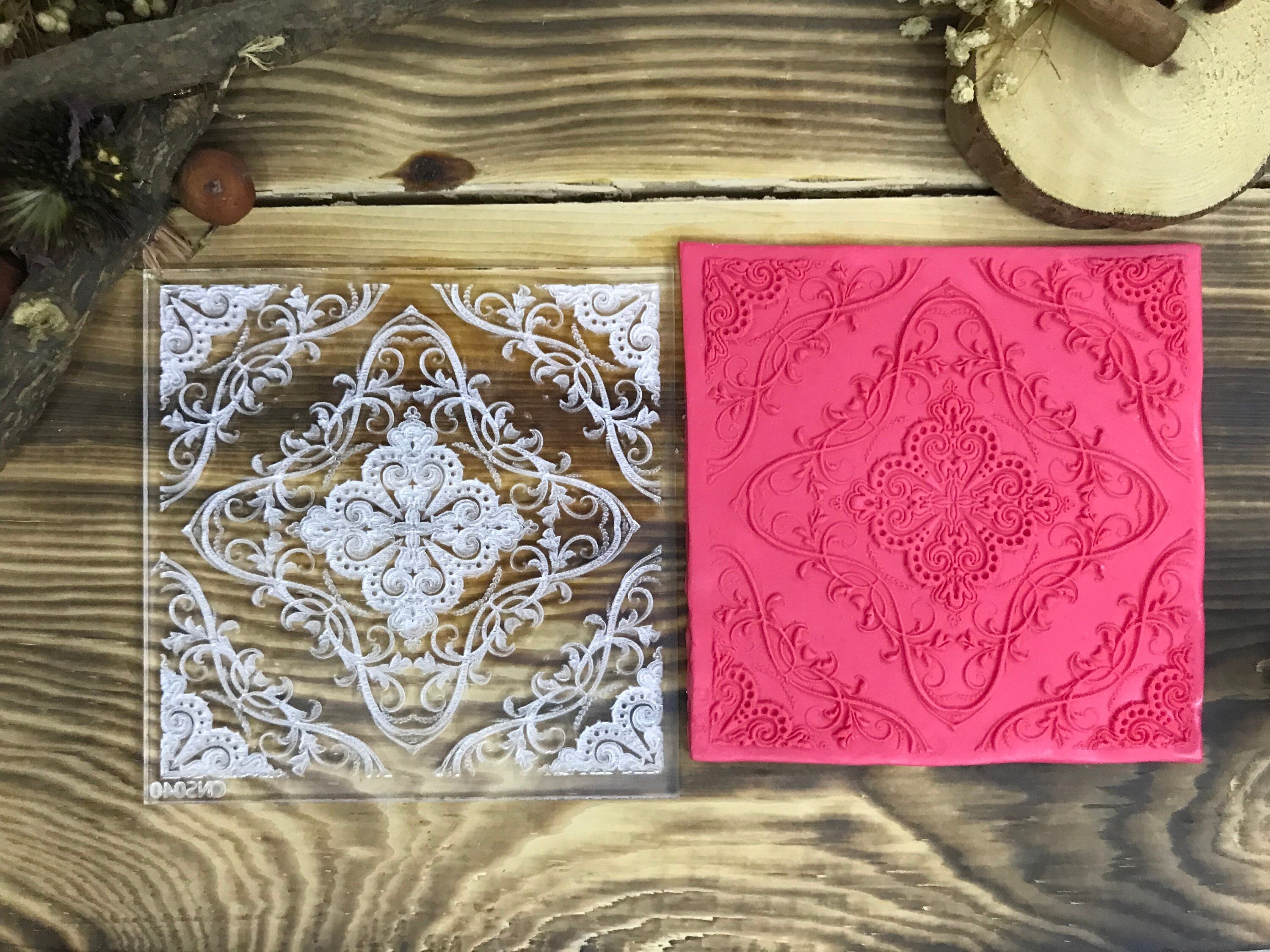 Baroque2 Pattern Texture Mat | Polymer Clay Debossing Stamp | Rubber or Acrylic Texture Sheet for Jewelry, Crafts, and Cake Decorating