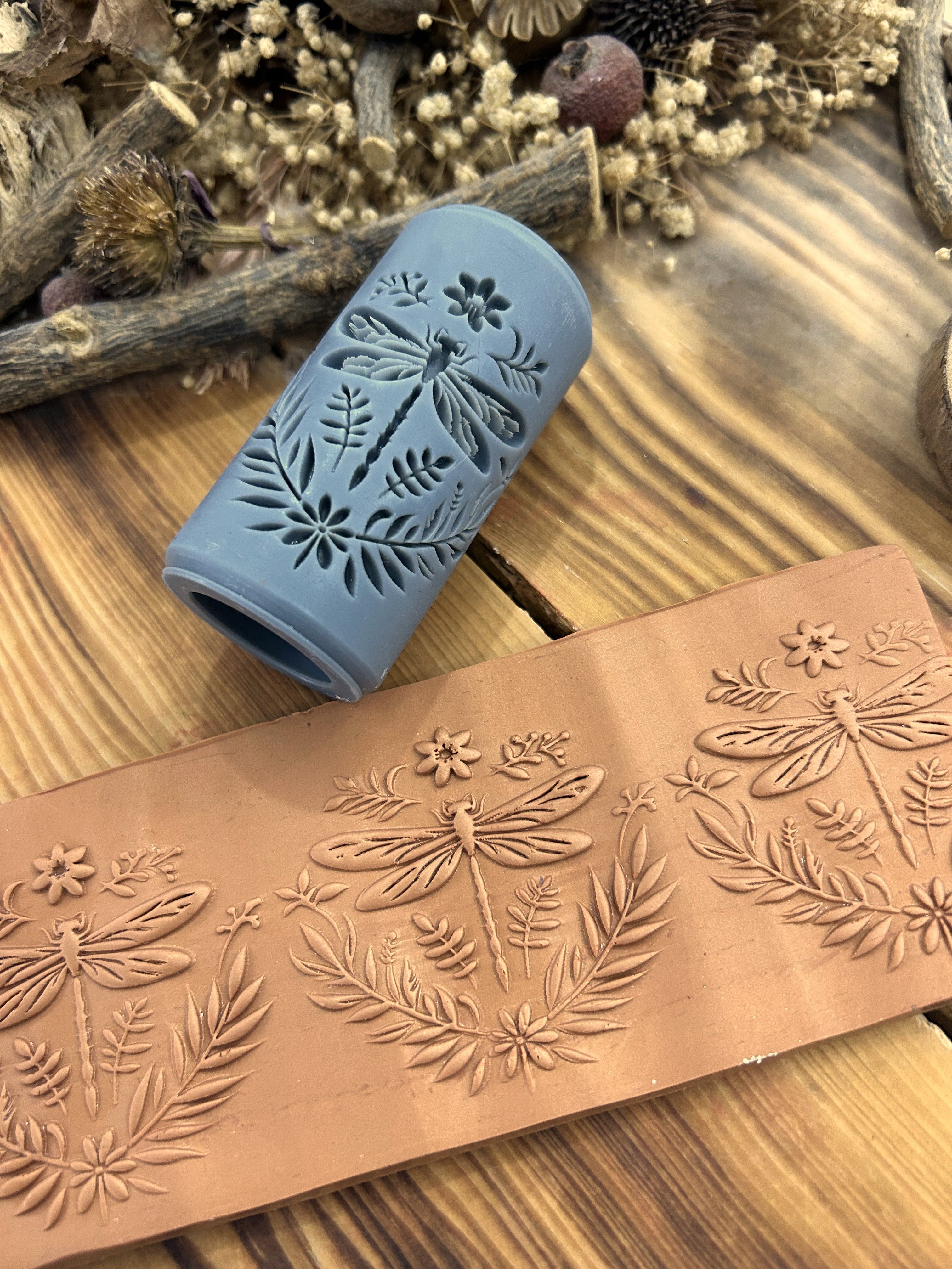 New Dragonfly Patterned 7cm High Roller, Embossing Texture Roller, DIY tool, Polymer Clay, Ceramic, Sugar Dough