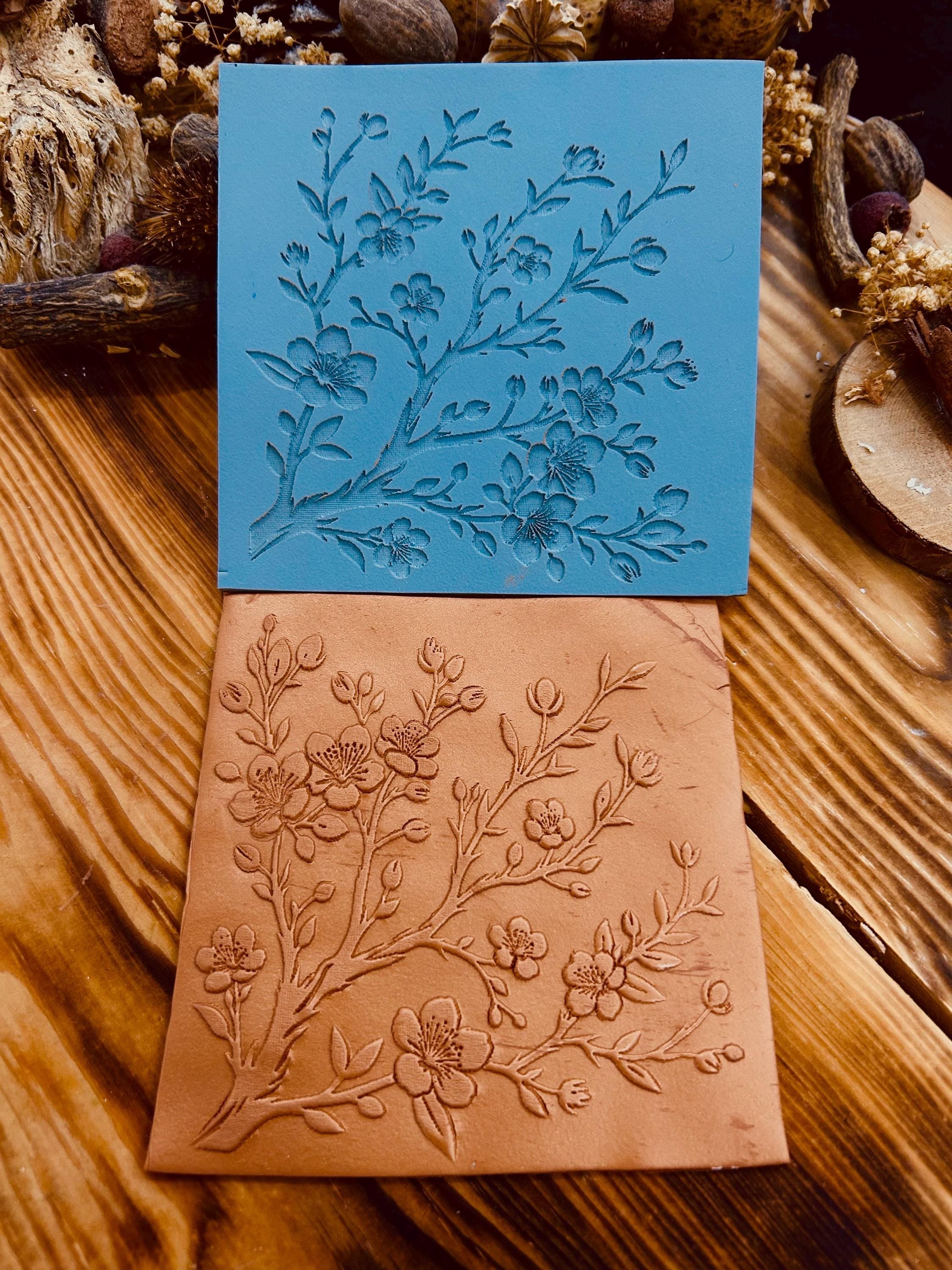 Cherry Blossom Rubber or Acrylic Texture Mat – Polymer Clay Stamp, Embossing Tool, Acrylic Texture Sheet, Plaque, Tile for Fimo, Sculpey, Cernit