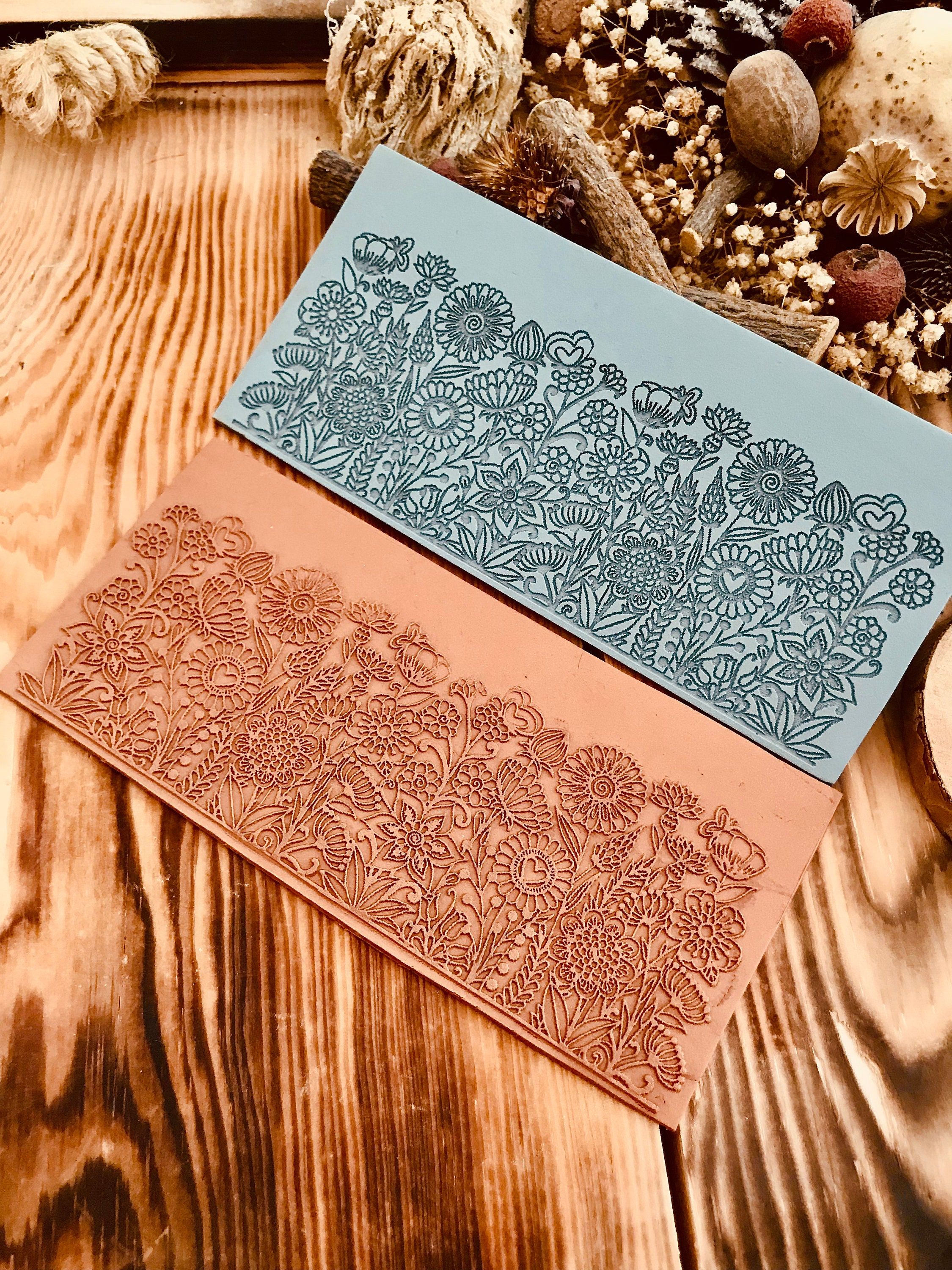 Mandala Flower Meadow Rubber Texture Mat Unique Pattern in 7*14cm dimensions for polymer clay, ceramics⎥