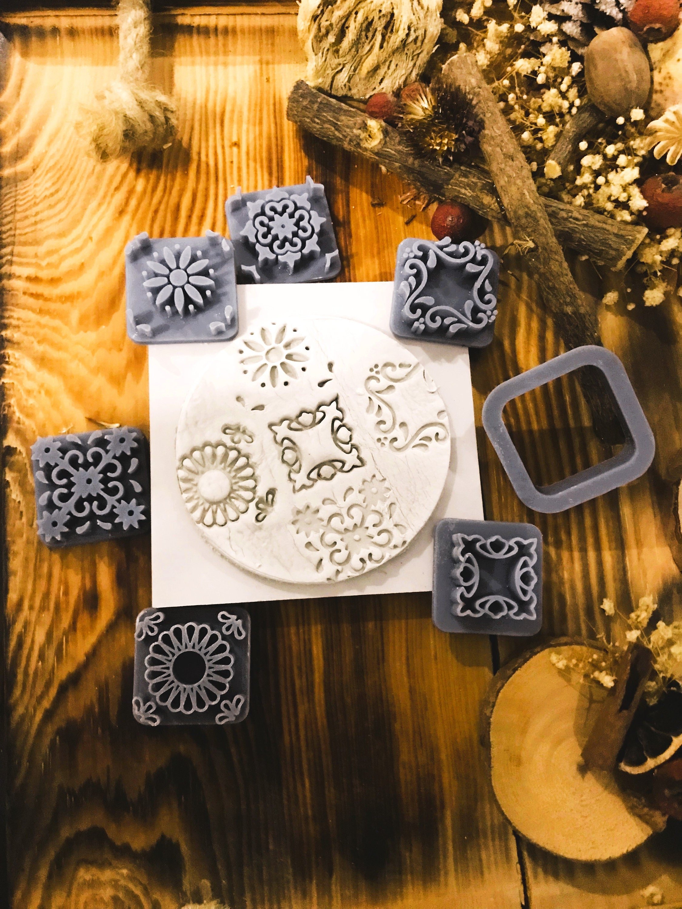✨ 6-Stamp + 1 Cutter Moroccan Tile Set – Perfect for Polymer Clay, Ceramic, and Baking! ✨