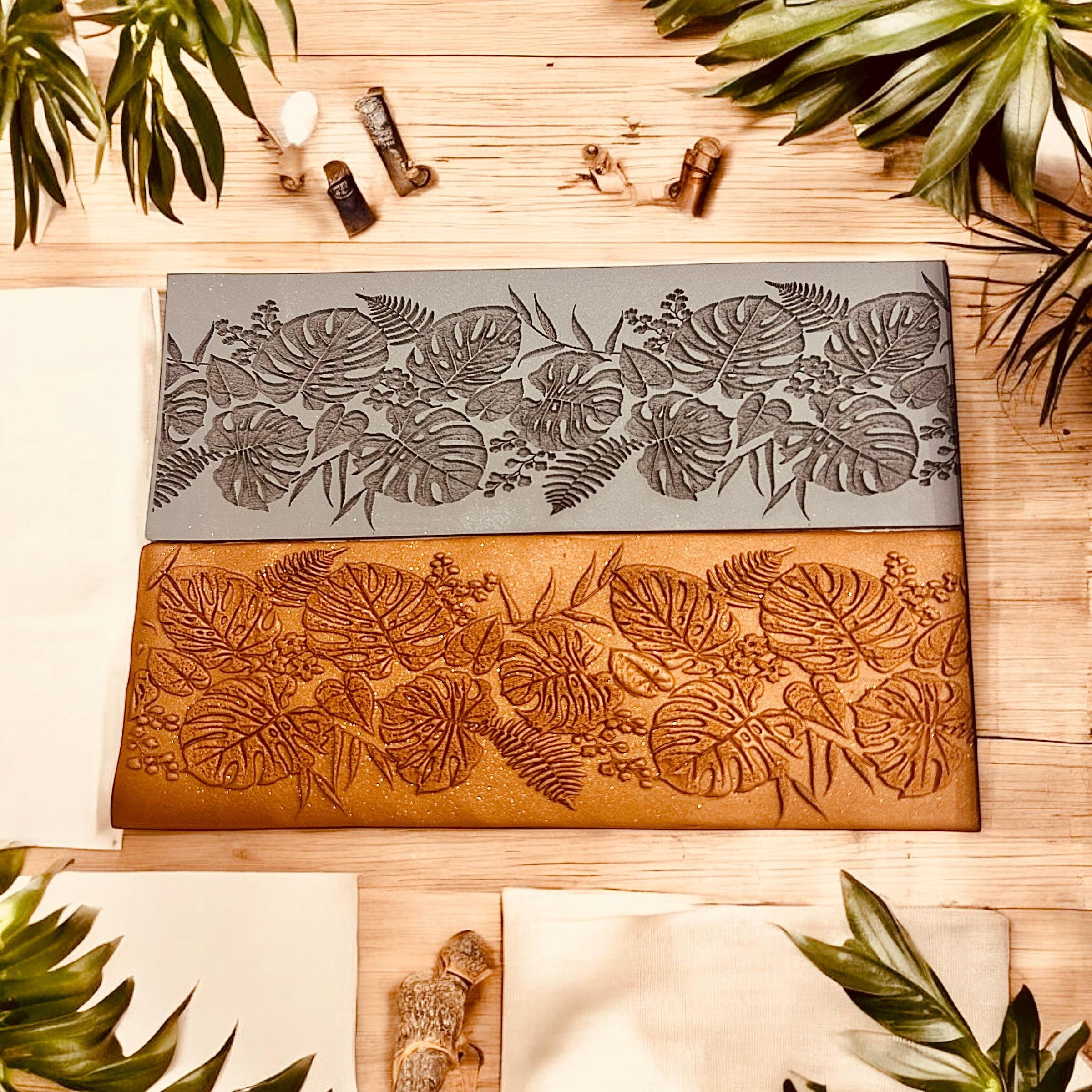 NEW Monstera Leaves Border Rubber Texture Mat for Polymer Clay, Air Dry Clay5*14cm or 5*30cm Seamless Pattern⎥Jewellery Tools For Metal Clay